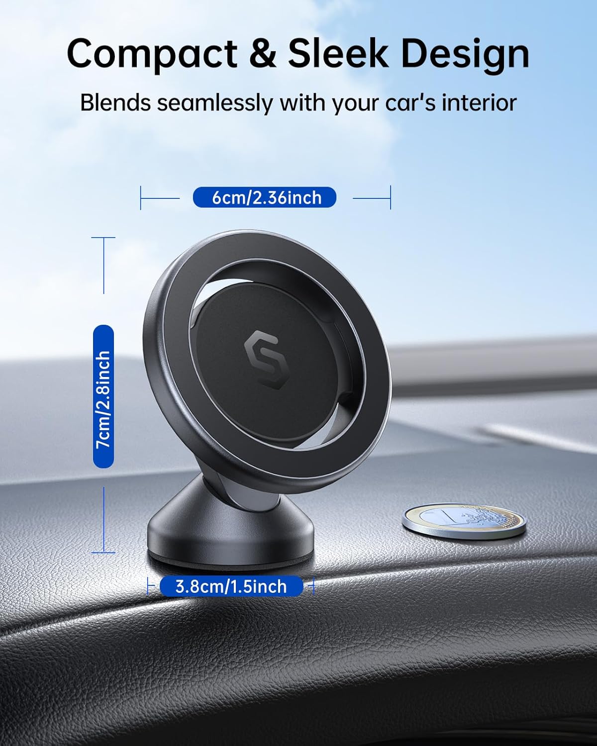 SYNCWIRE for MagSafe Car Mount - 360 Rotation Magnetic Phone Holder for Car Dashboard, Strong Magnets Car Phone Holder Mount Compatible iPhone 16 Pro Max 15 14 13 12,Samsung - MagSafe Car Accessories