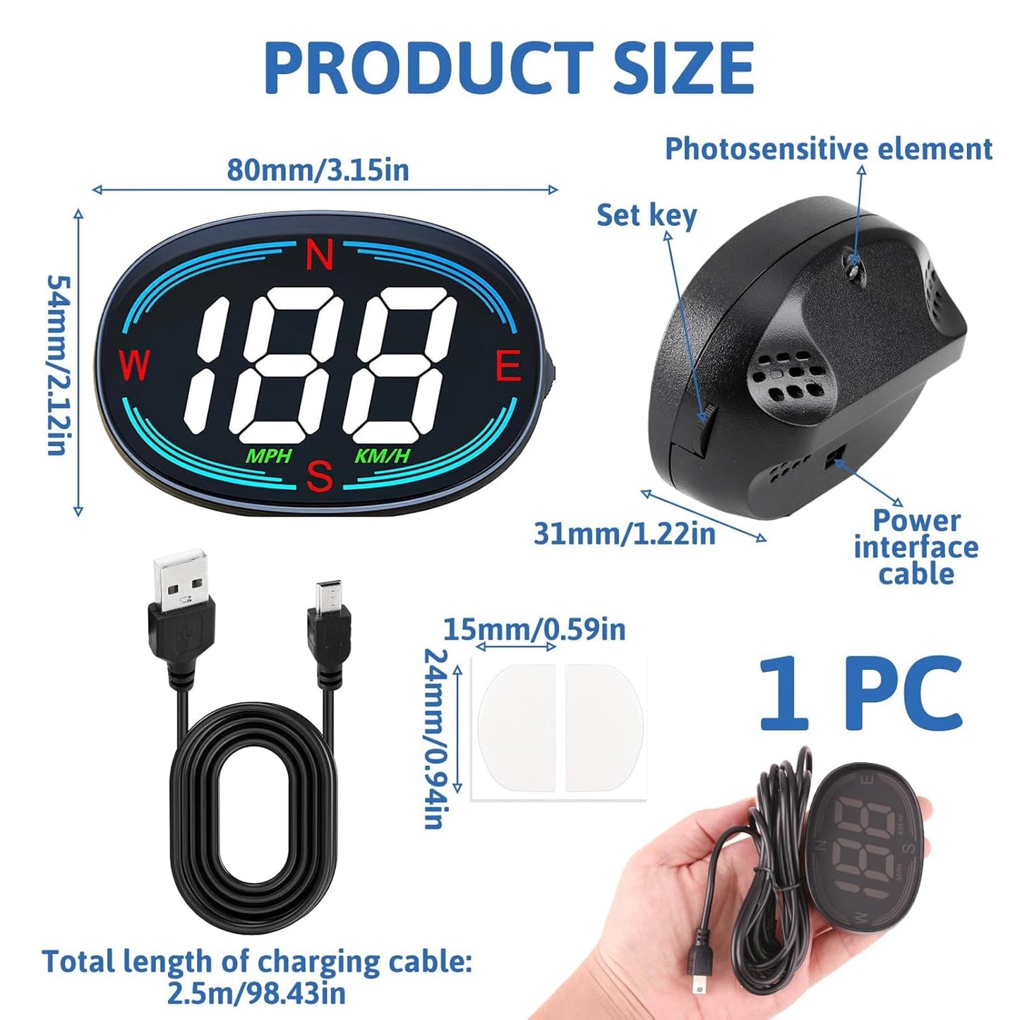GPS Digital Speedometer for Car MPH, Universal HUD Speed Meter with LED Large Font Head Up Display Car Accessories with USB Cable Plug Play for Truck Motor SUV Golf Cart All Vehicles (H2 Speedometer)