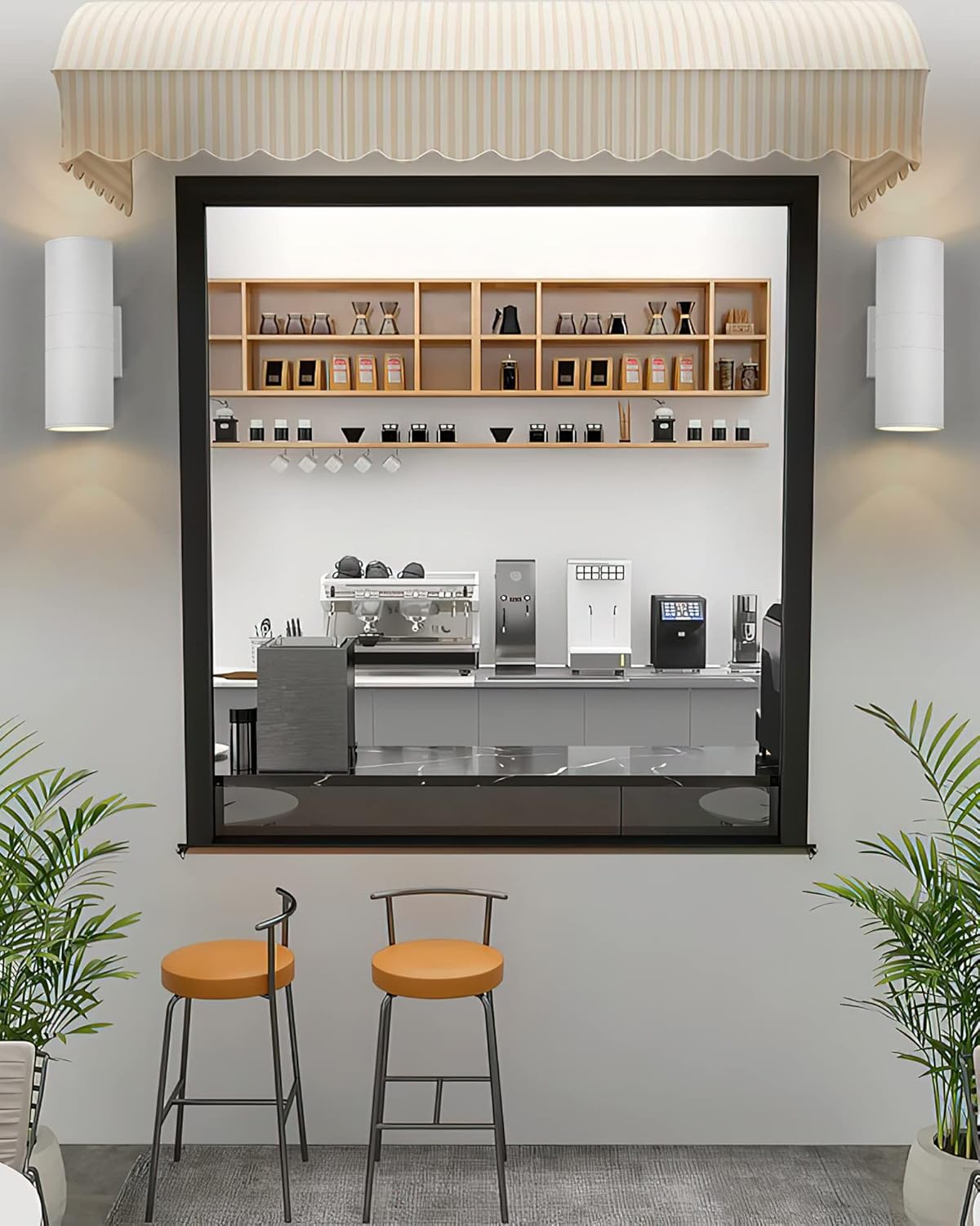 Ken & Ricky White Outdoor Wall Lights,Exterior Sconces Wall Lighting with Tempered Glass Cover,Cylinder Outside Light for House Porch Garage Front Door - 2 Pack