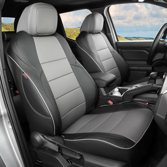EKR Custom Fit Tacoma Car Seat Covers for Select Toyota Tacoma (Petrol) 2024 2025 Double cab SR,SR5,TRD Sport,TRD Off-Road,Limited -Full Set,Leather(Black/Gray)