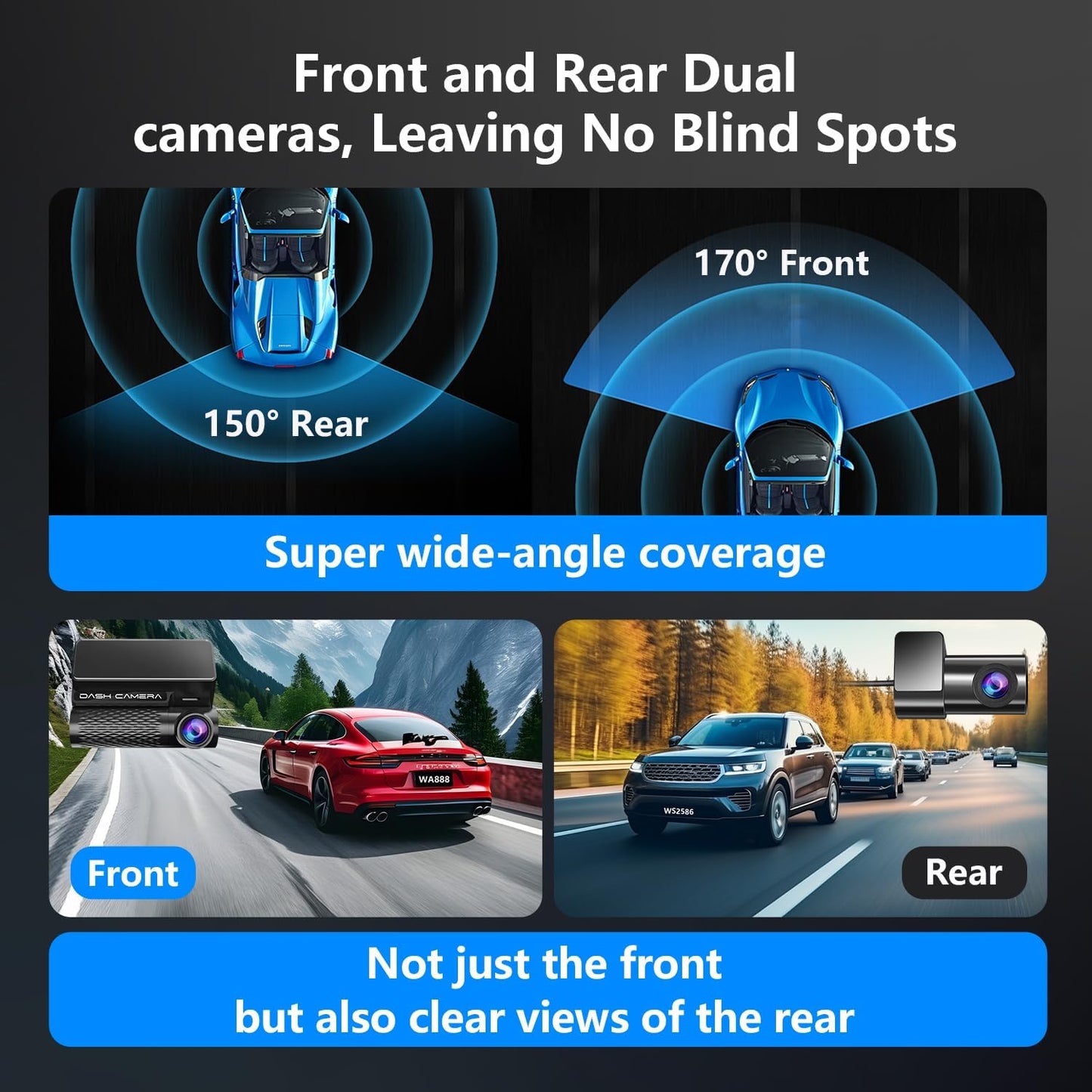4K Dash Cam Front and Rear, 30FPS Dash Camera for Cars with UHD 2160P Night Vision, 3'' IPS Screen Dual Dashcam Built-in WiFi with GPS, App Control, 24H Parking Mode, G-Sensor