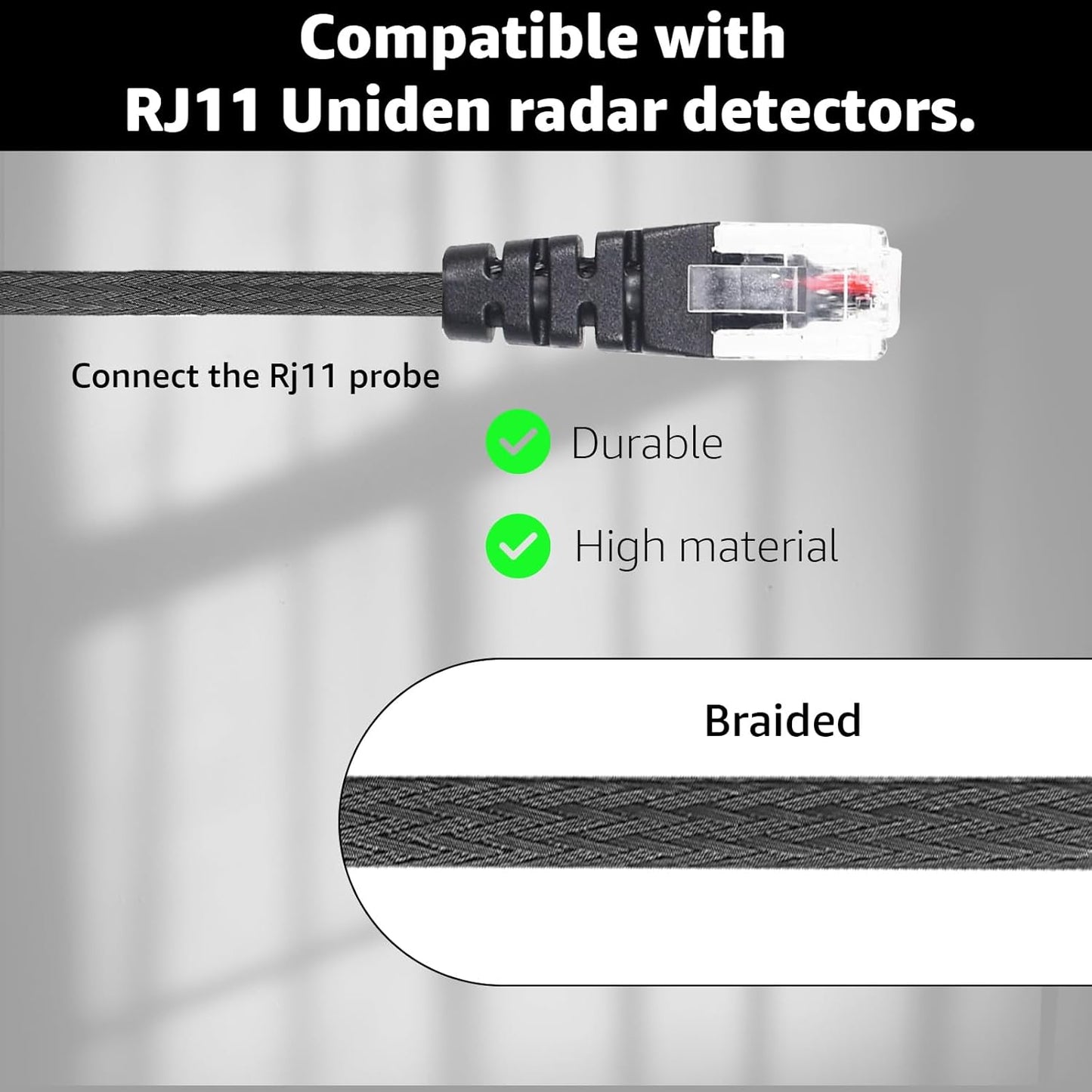 2PCS RJ11 Replacement Mirror Wire Power Cord for Uniden Radar Detectors，Fits R4 R3 R1 R7 R8 Model(3005201U)