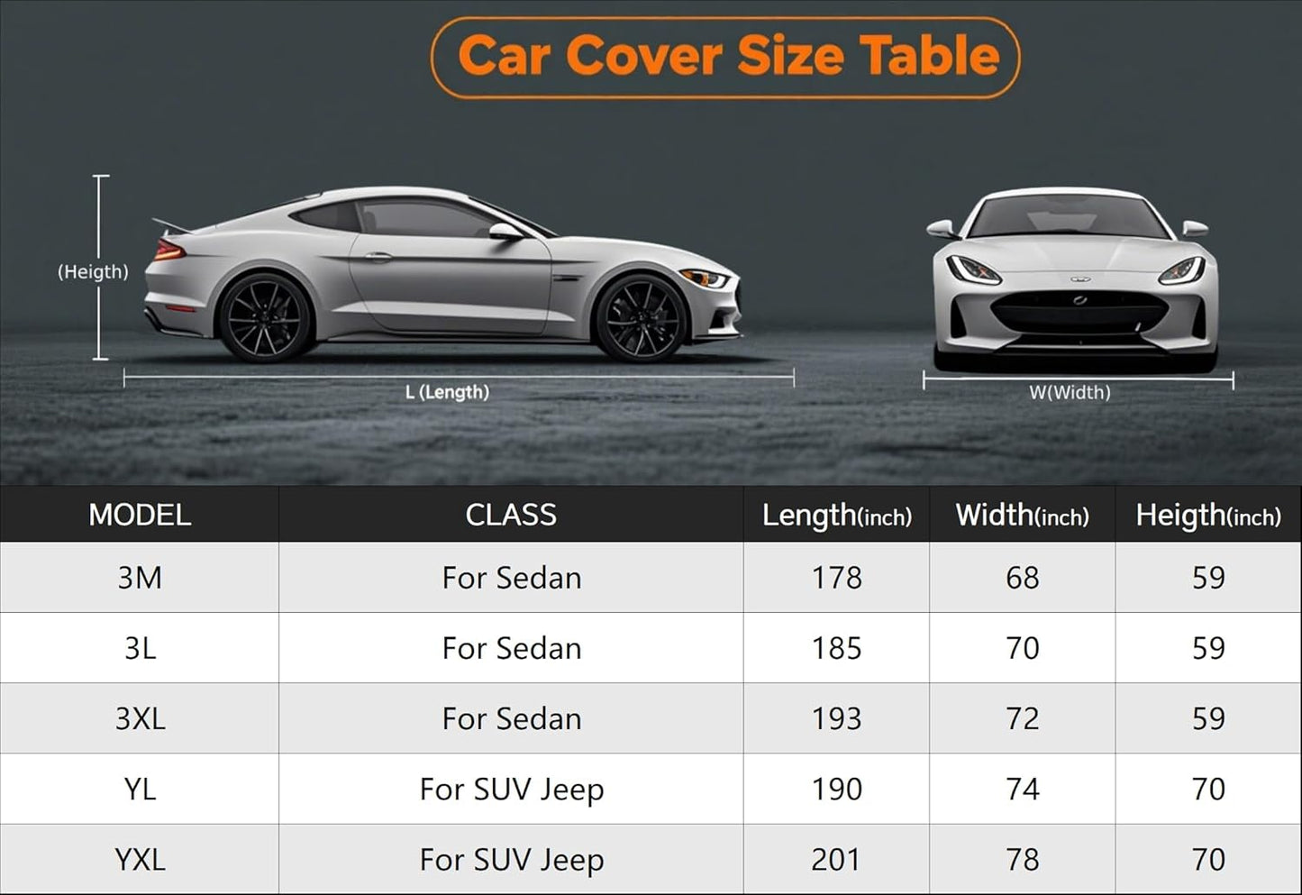 Kayme Heavy Duty Car Cover Waterproof All Weather, Full Exterior Covers Sun Rain UV Protection. Universal Fit Chevrolet Corvette, Acura TSX ILX, Porsche 911, BMW 3 4 Series, Lexus is 250 300 Etc.