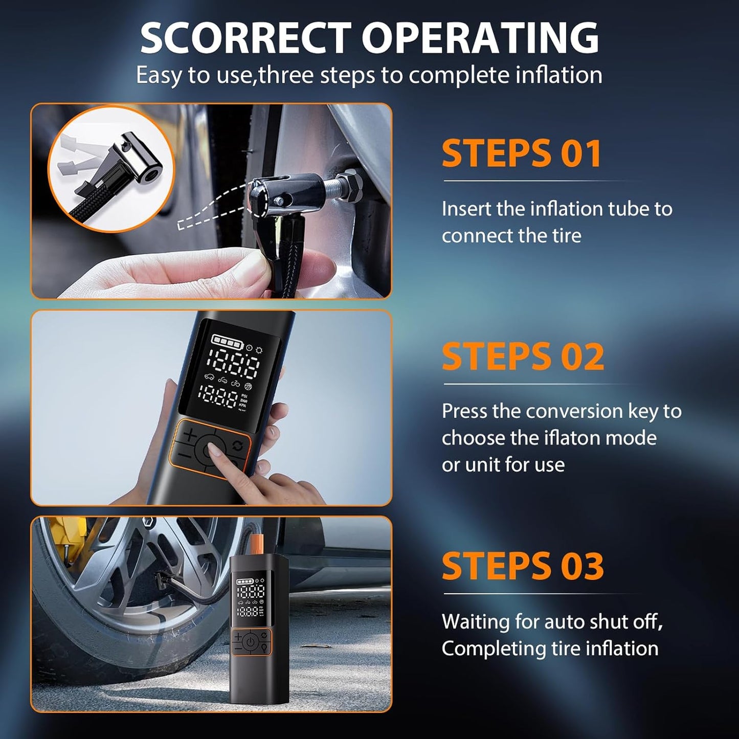 Tire Inflator Portable Air Compressor, 20000mAh 180PSI & 4X Faster Air Pump- with Digital Pressure Gauge, LED Light and Auto Shut, Cordless Air Pump for Cars, Bikes, Balls, Motorcycles and More.