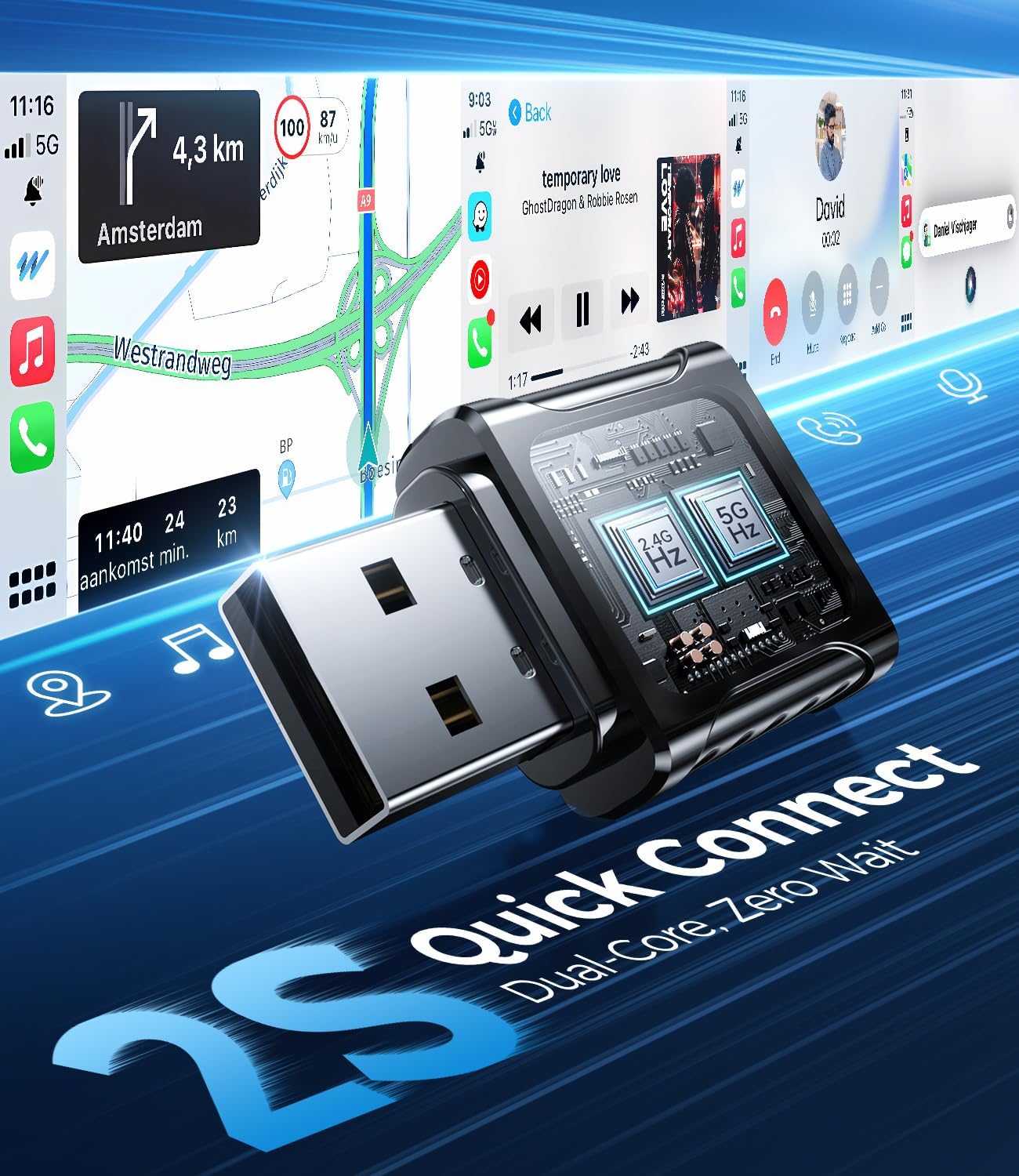 JDG Wireless CarPlay Adapter, Converts Wired CarPlay to Wireless, for Cars with Built-in Wired Apple Carplay, Super Mini USB Design Car Play Adapter for iPhone, (Black)