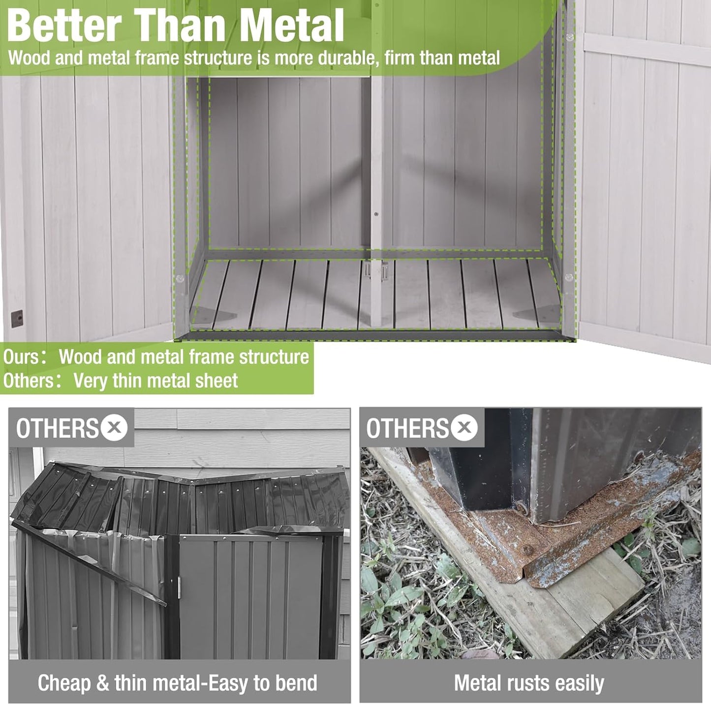 GUTINNEEN Shed Outdoor Storage Upgraded with Durable Metal Frame Garden Shed Tool Storage Cabinet with Wooden Floor Adjustable Shelfs 2.5 x 1.4FT （Off-White）