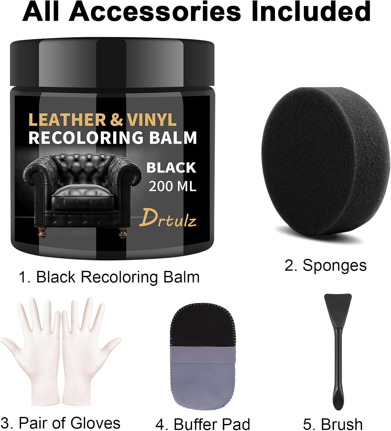 Black Leather Recoloring Balm, Leather Repair Kit for Furniture, Leather Scratch Remover, Leather Color Restorer for Couch, Car Seats, Shoes - Repair Leather Dye for Scratched and Faded Leather