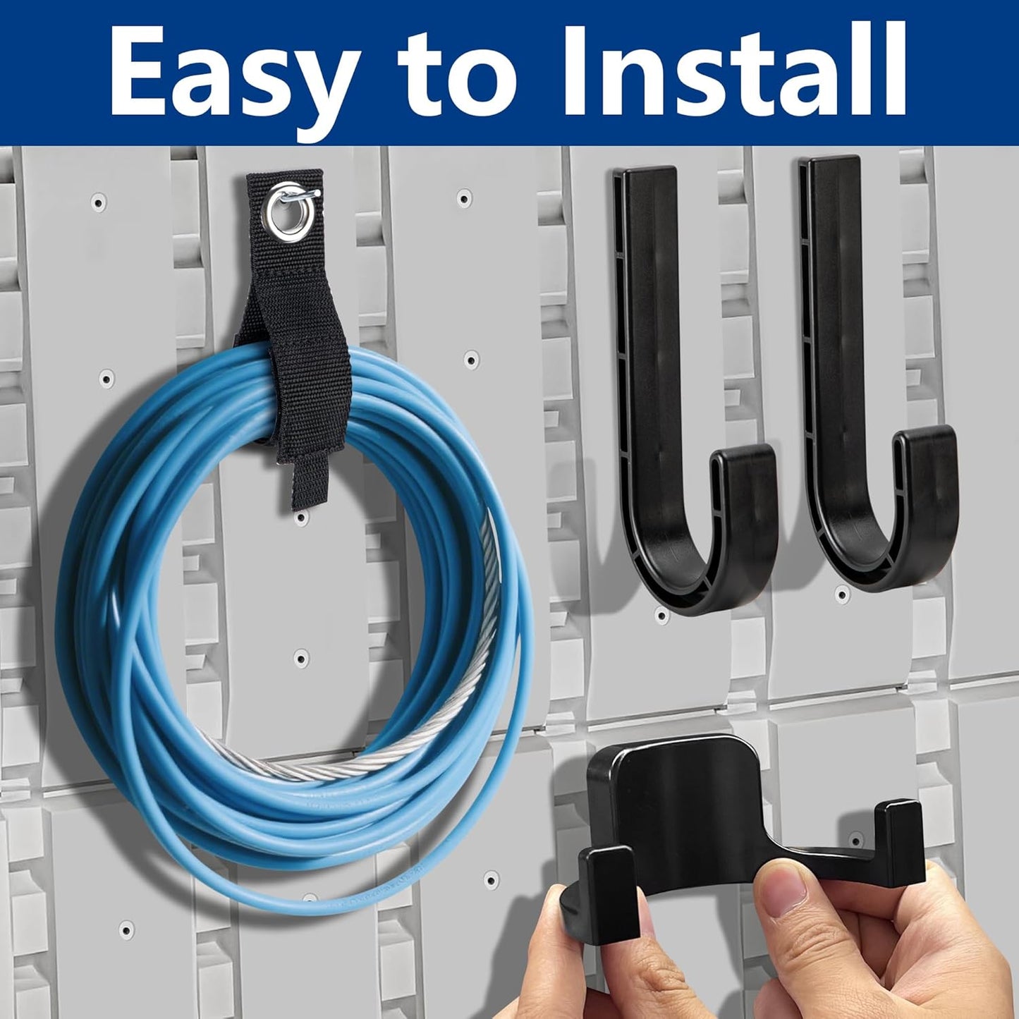 12 Pcs Storage Shed Tool Hooks with Extension Straps,ABS Shed Tool Hangers Include U-Shape and J-Shape,Storage Shed Shelves Accessories for Organizing Tool, Ladders, Bulk Items