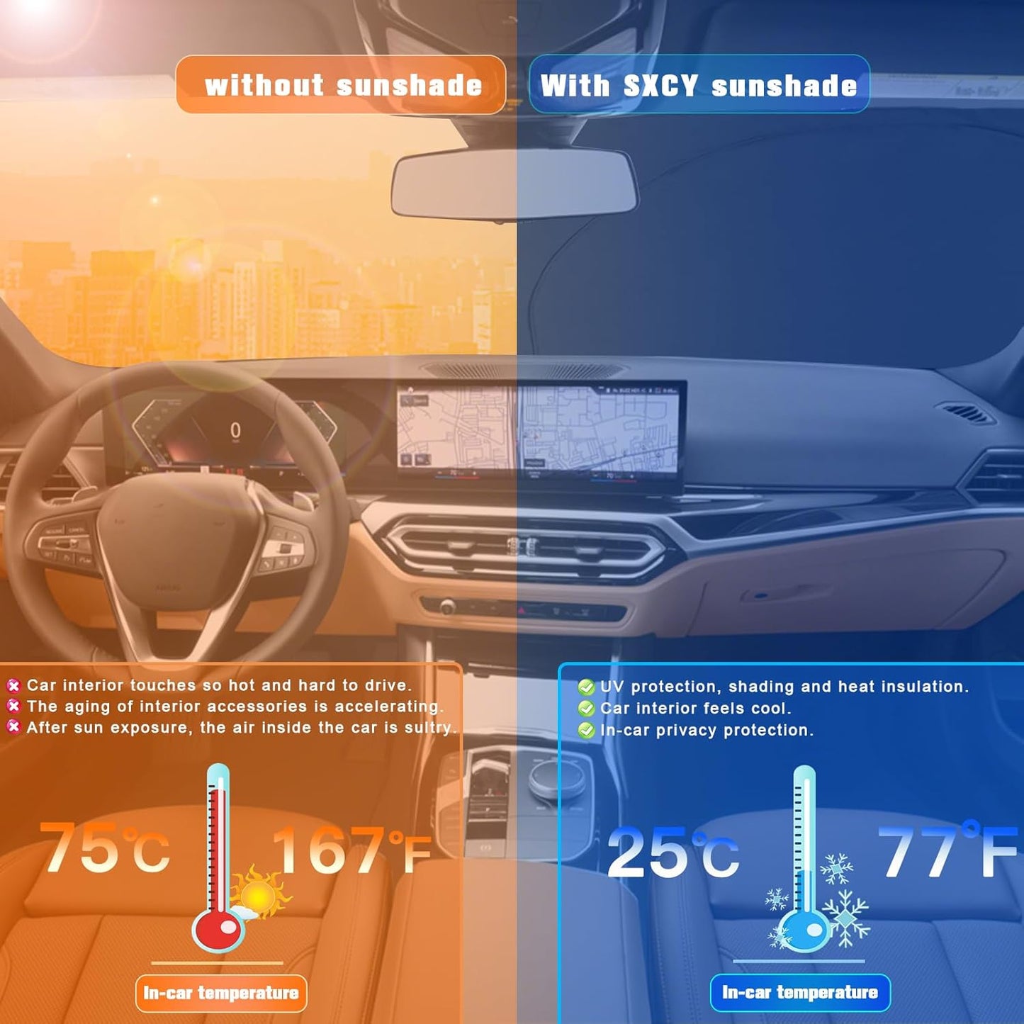 SXCY for 2020-2023 2024 BMW 3 Series Windshield Sunshade 2022-2024 3 Series 330i M340i Accessories 2023 2024 3 Series Sun Shade Foldable Sun Shield for 2024 BMW 3 Series Sun Protector, Silver