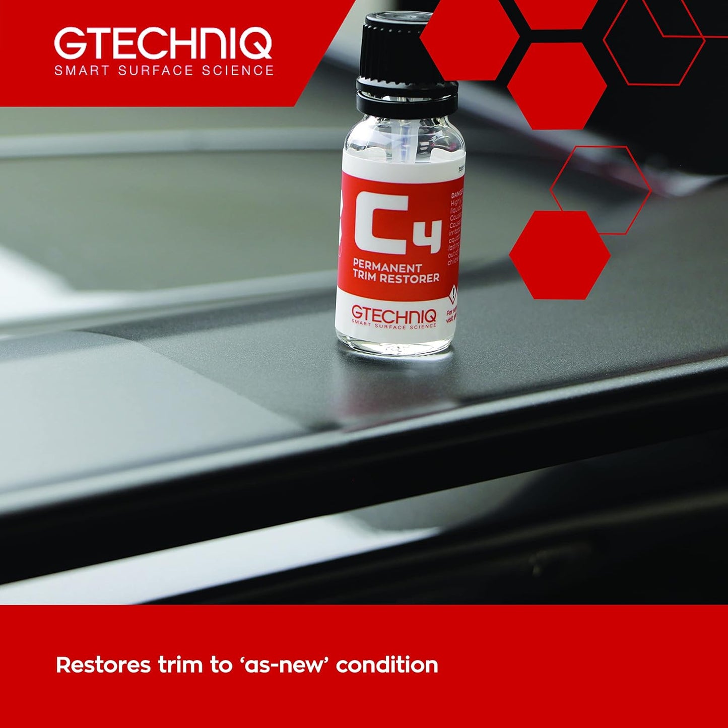 Gtechniq C4 Permanent Trim Restorer 30ml - Revitalize Tired, Faded, Discoloured Car and Vehicle Trim - Premium Weather Protection, UV Resistant, Leaves No Unattractive Gloss - 2 Year Durability