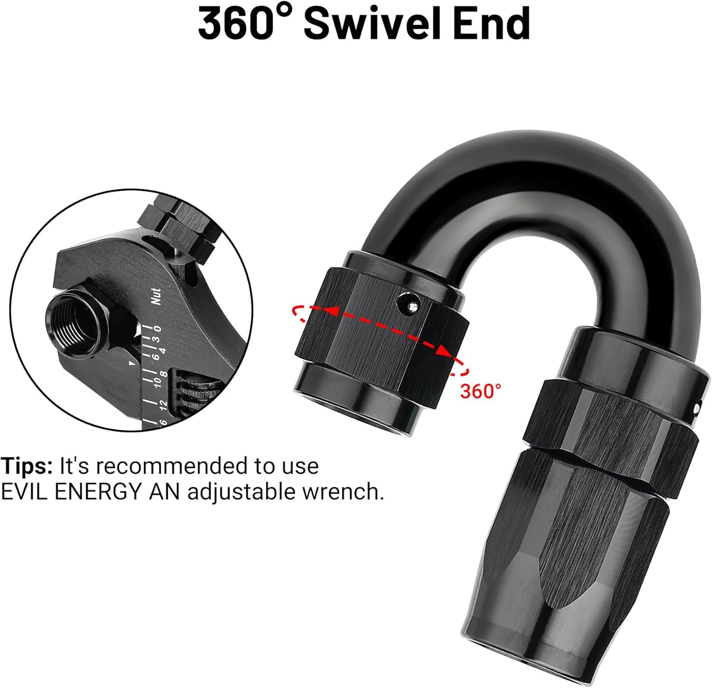 EVIL ENERGY 4AN 180 Degree One Piece Full Flow Hose End Fitting Swivel For CPE Braided Hose