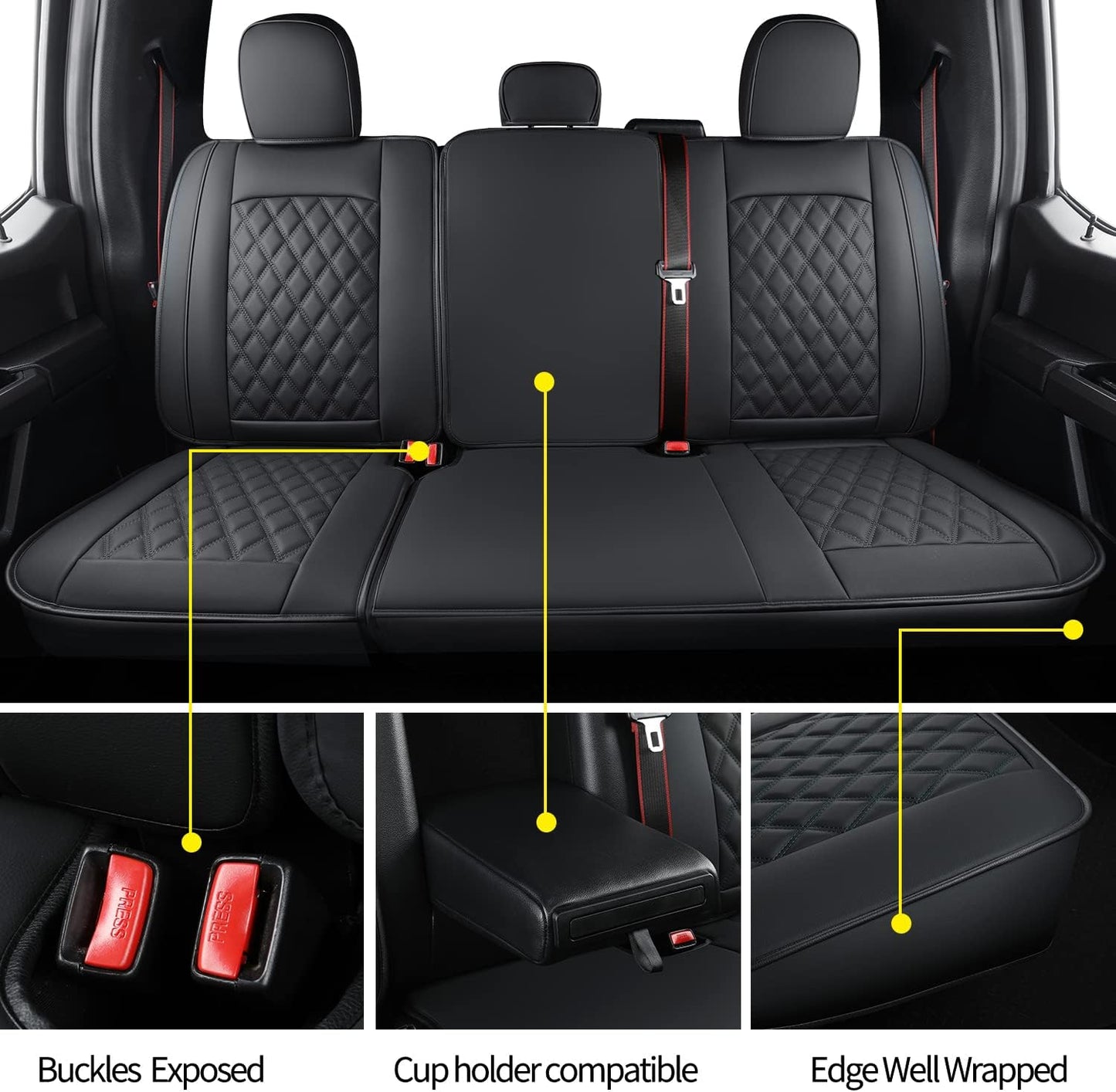 LUCKYMAN CLUB F150 Seat Covers Fit for 2010-2014 F150 SuperCrew with Waterproof Faux Leather(Full Set, Black)