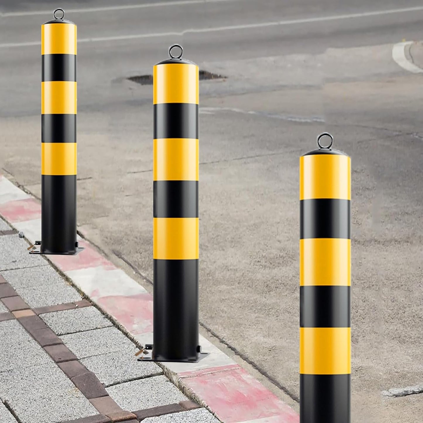 Steel Safety Bollard Post, with Lock Bollard Post Removable Security Posts, Parking Bollards, Parking Barriers Concrete, Powder Coat, for Parking Lot, Driveway and Sidewalk(Black (3pcs),75cm/29.5in)