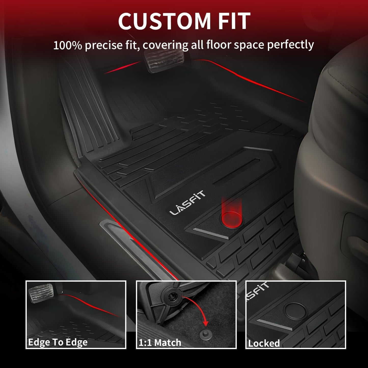 LASFIT Floor Mats 2019-2025 for Chevy Silverado/GMC Sierra 1500, 2020-2025 2500 HD/3500 HD, Crew Cab Only(Fit with Rear Under-Seat Storage, But Not Fit 2nd Row Plastic Storage) All Weather TPE Mats