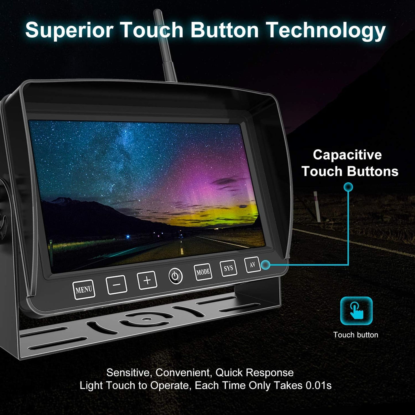 Fookoo HD 7" Wireless Backup Camera System, 1080P 7" Quad Split Screen Monitor, IP69 Waterproof Side Rear View Cameras, Parking Lines, Loop Recording, Digital Signal for RV/Trailer/Truck/Bus (DW7T4)