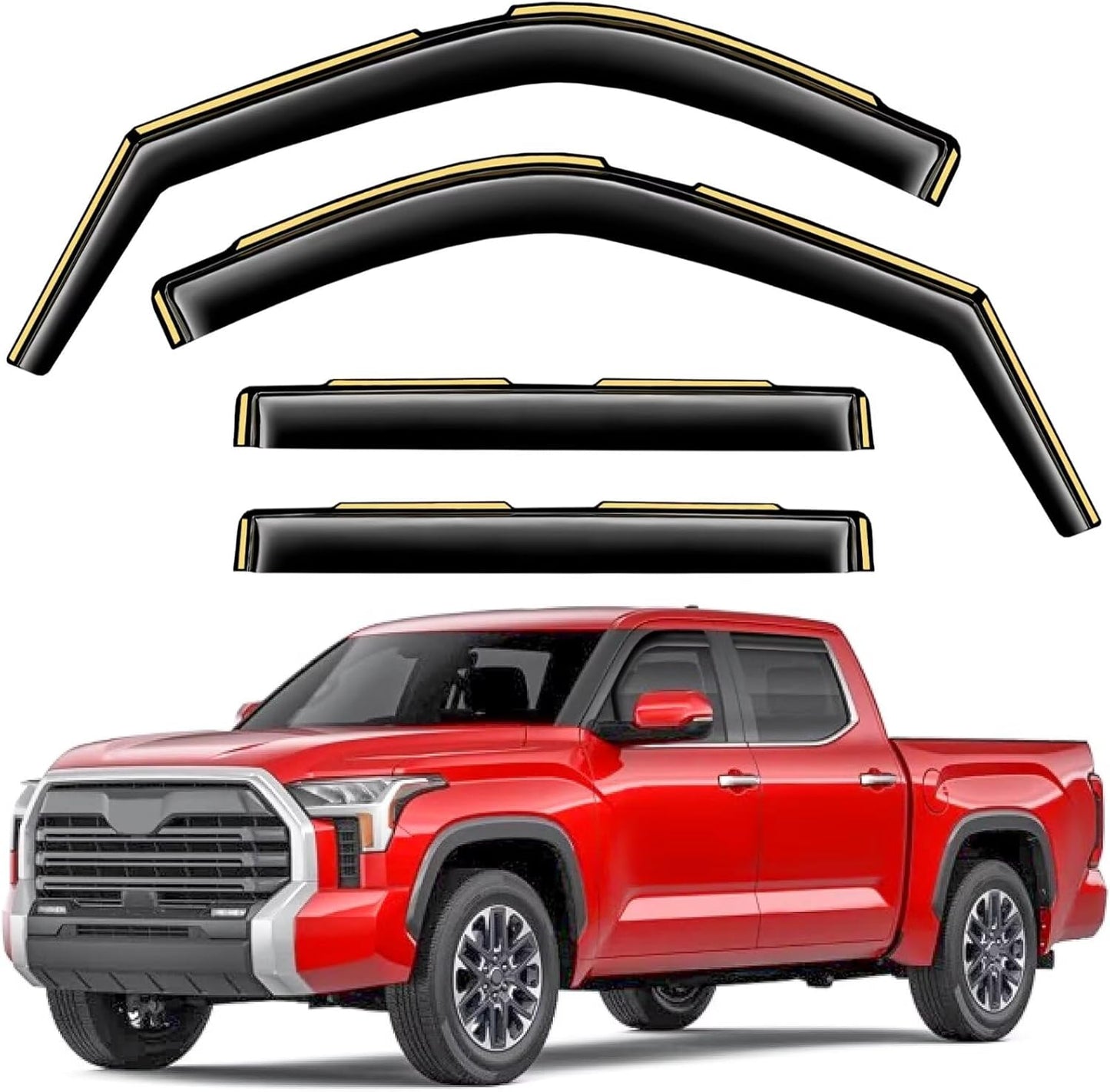 in-Channel Window Rain Guards Fit for Truck Toyota Tundra 2022 2023 2024 2025 CrewMax Extra Durable Window Visors Window Deflectors Vent Visors Vent Shades Car Accessories-4 pcs 2-Q13