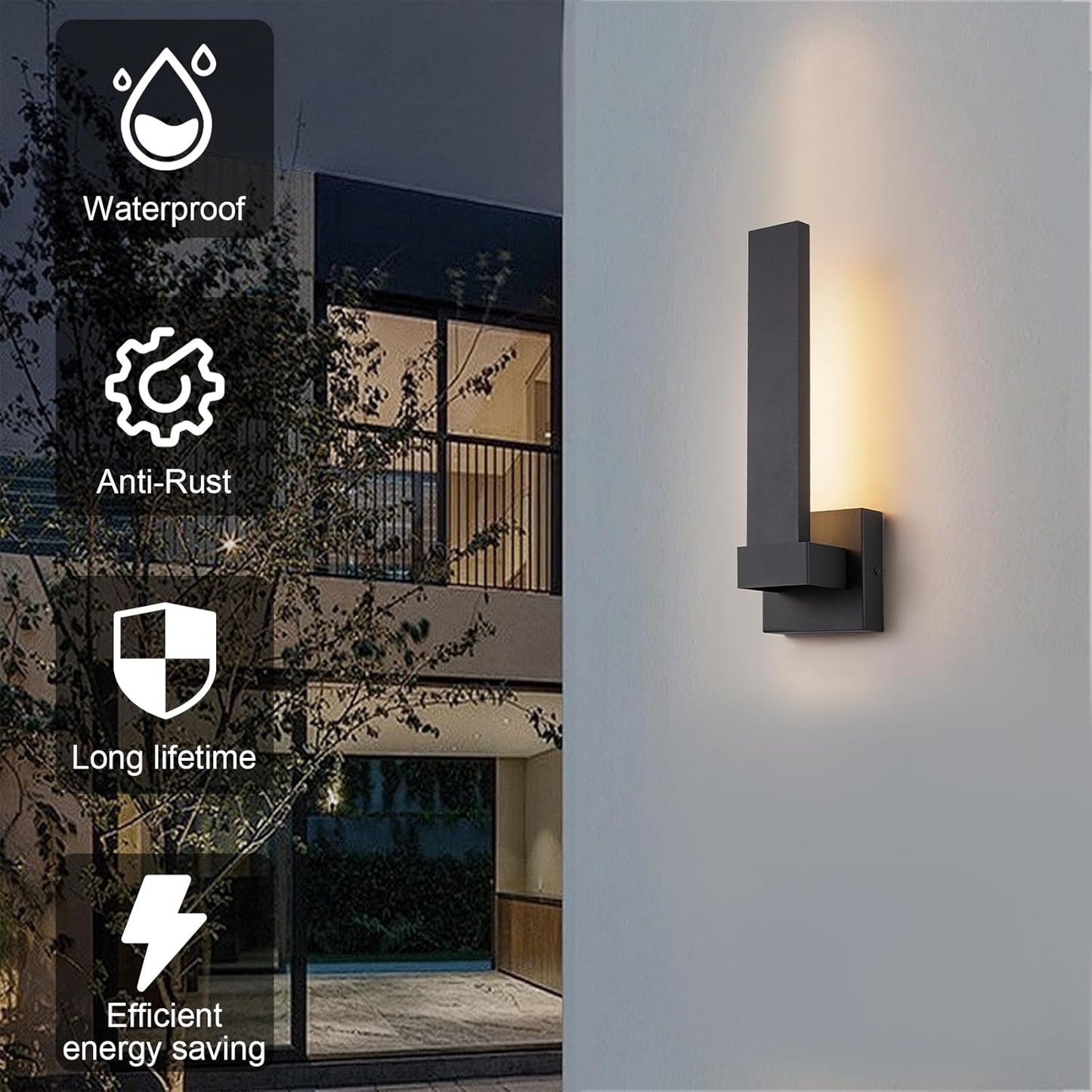 Modern Outdoor Wall Lights 15.5" LED Exterior Lighting Fixtures Patio Wall Lights Fixture Waterproof Outside Wall Sconces for Porch Yard Front Door Garage
