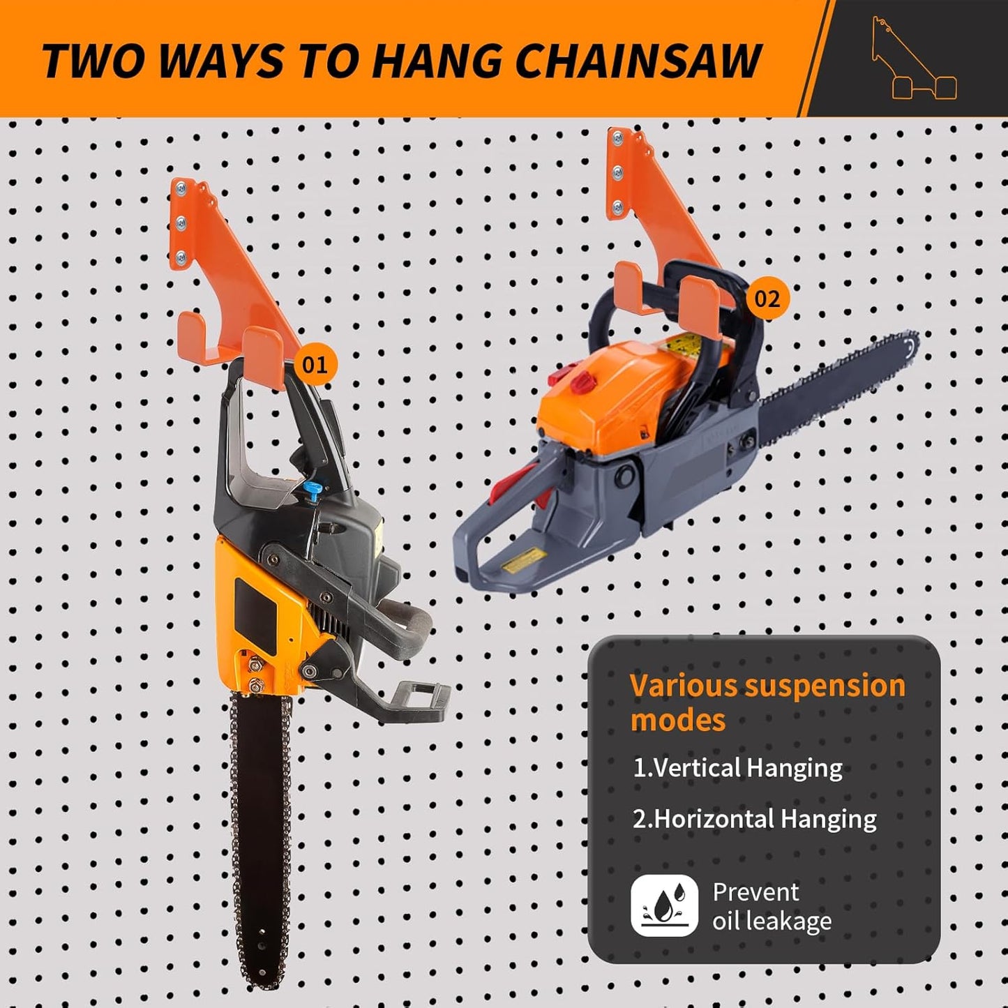 Chainsaw Hanger, 180LB Wall Mount Chainsaw Holder, Heavy Duty Chainsaw Storage Rack for Garage Organization, Mounted Garage Tool Holder for Chainsaw Accessories