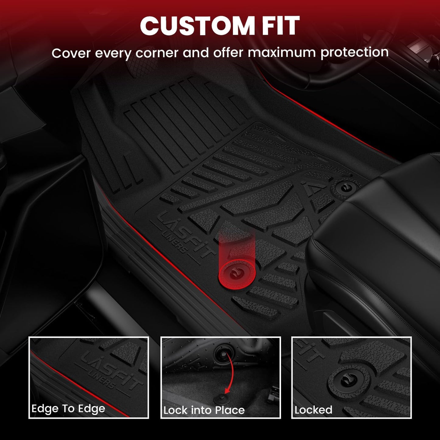 LASFIT Floor Mats 2019-2025 for Chevy Silverado/GMC Sierra 1500, 2020-2025 2500HD 3500HD Crew Cab Only/Bench Seat (Only Fit with Rear Under-Seat Storage, But Not Fit 2nd Row Plastic Storage)