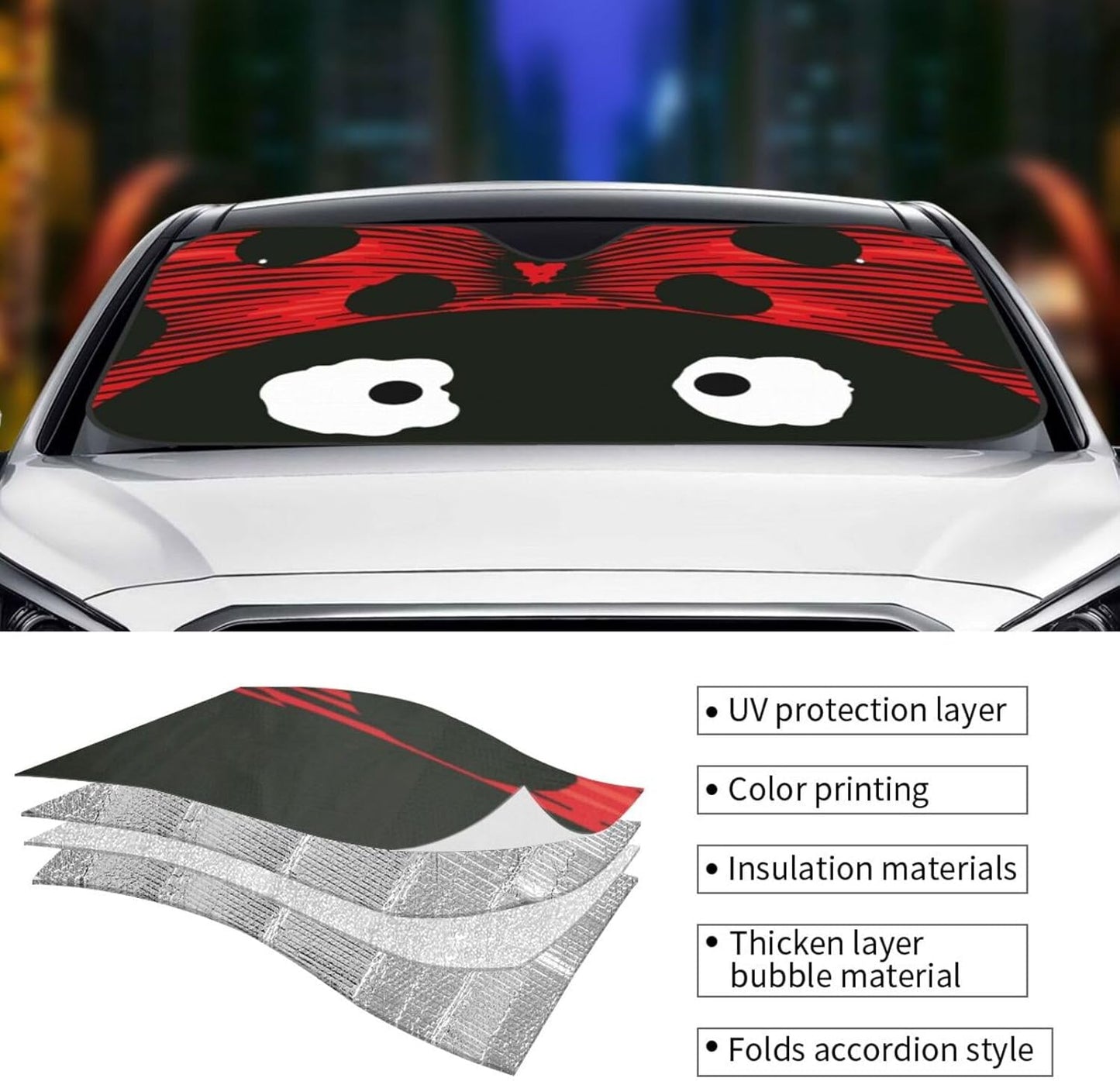 Cute Coccinellidae Car Sun Shade Windshield Sunshade Foldable Front Window Shield Cover for Truck SUV
