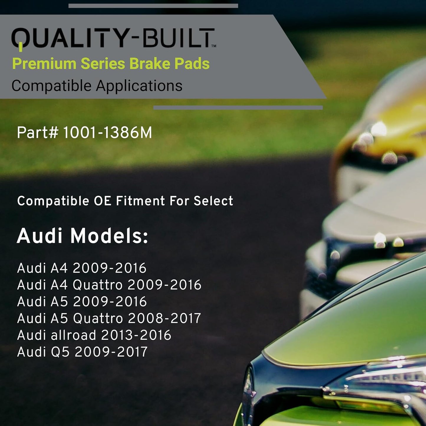 Premium Semi-Metallic Rear Brake Pads (1001-1386M) Compatible with Audi A4 2010-2009, A4 2016-2012, A4 Quattro 2016-2009, A5 2016-2009, A5 Quattro 2017-2008, Q5 2017-2009 & More