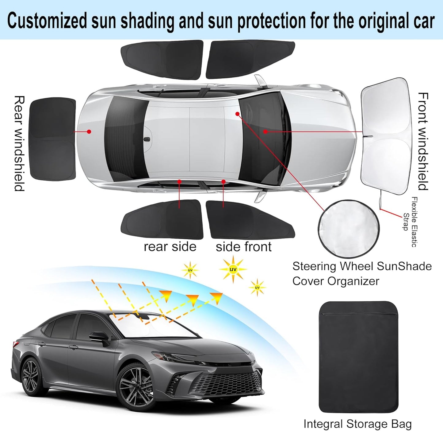 TINGLU Window Shades for Toyota Camry 2025 Accessories Full Windows Rear Triangular Windshield Sun Shade Sun UV Rays Privacy Protection 6PCS