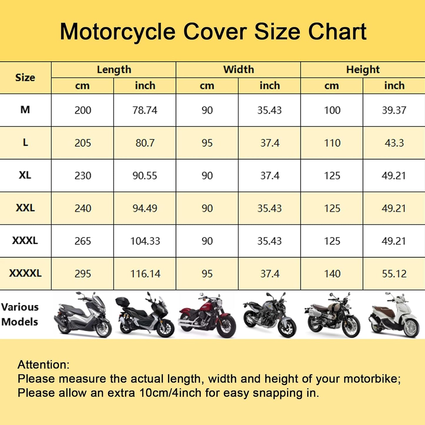 Motor Bike Cover Waterproof Outdoor, Motorbike Scooter Moped Cover Sun Rain Dust Protection with 4 Reflective Strips and 2 Fixed Buckles, 2 Lock-Holes for Most Motorcycles (L: 81 x 37 x 43 inch)