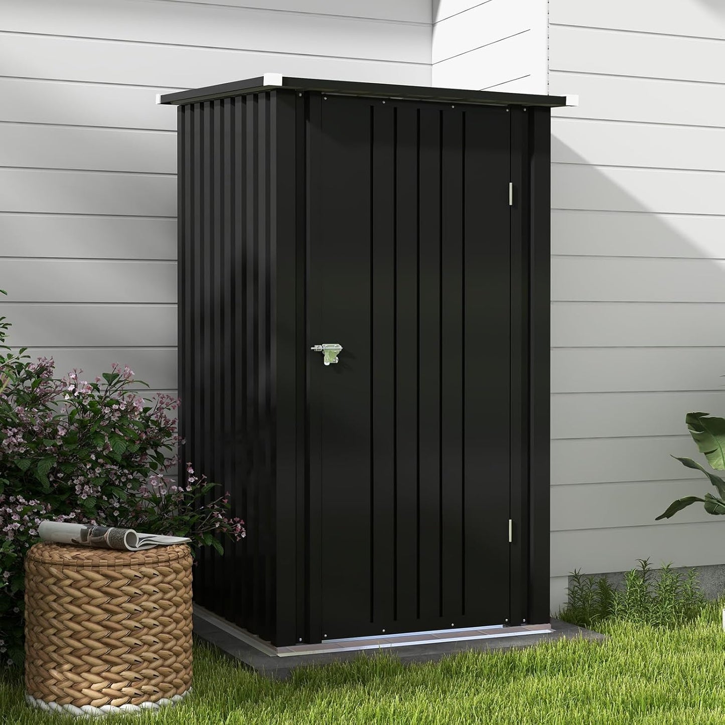 Patiowell 3 x 3 FT Outdoor Storage Shed,Small Garden Tool Storage Shed with Sloping Roof and Single Lockable Door, Outdoor Shed for Backyard Garden Patio Lawn, Black