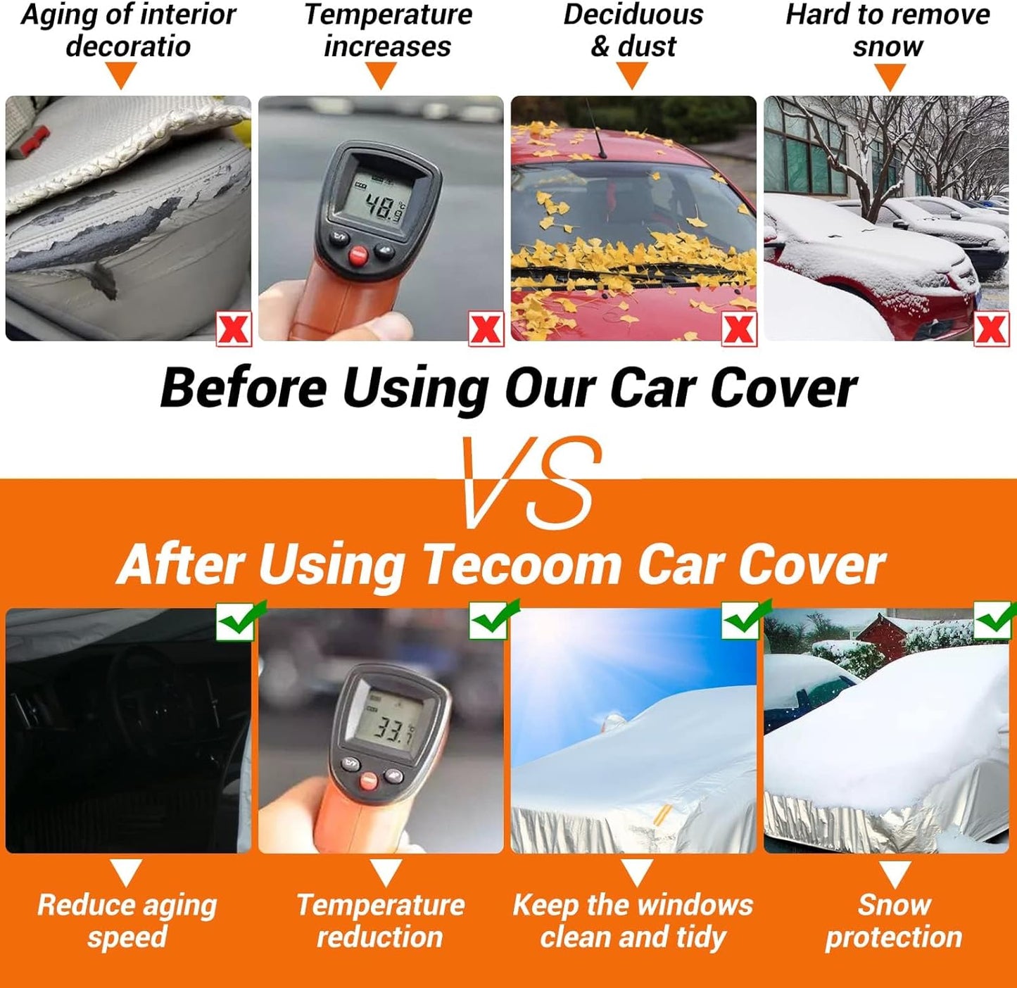 Tecoom SUV Car Cover Waterproof All Weather, Fleece Lining Car Covers for Automobiles with Zipper Door Lock, Wind Snow Proof Sun UV Protection Outdoor Winter Full Car Cover Fit for 216-230 Inch SUV