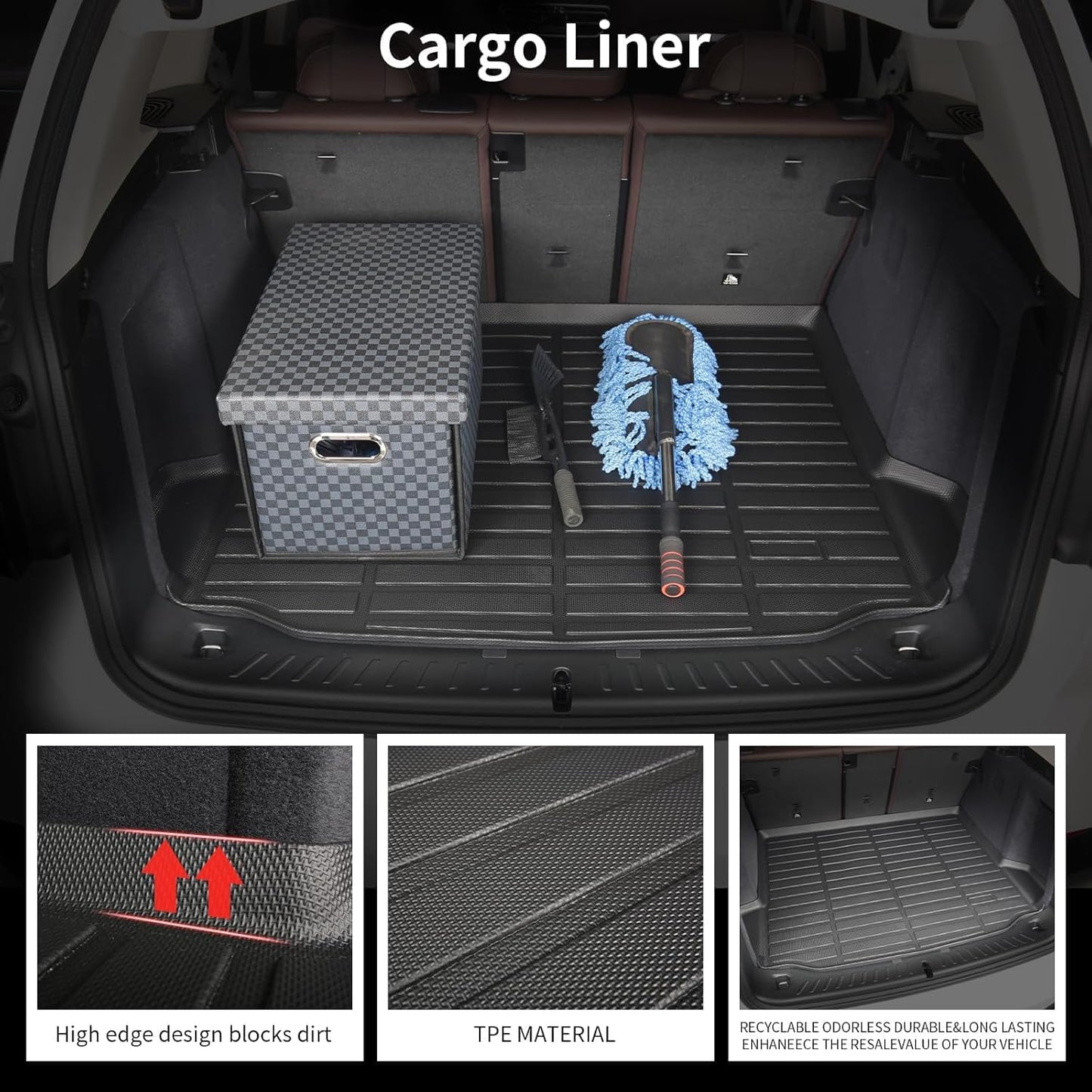 Wayhigh-All Weather Floor Mats and Cargo Mat Set Fit for Ford Expedition Max 7 Seats 2021-2025 TPE Car Mats with Backrest Mat Waterproof Heavy Duty Rubber Floor Liners for Expedition Max Accessories