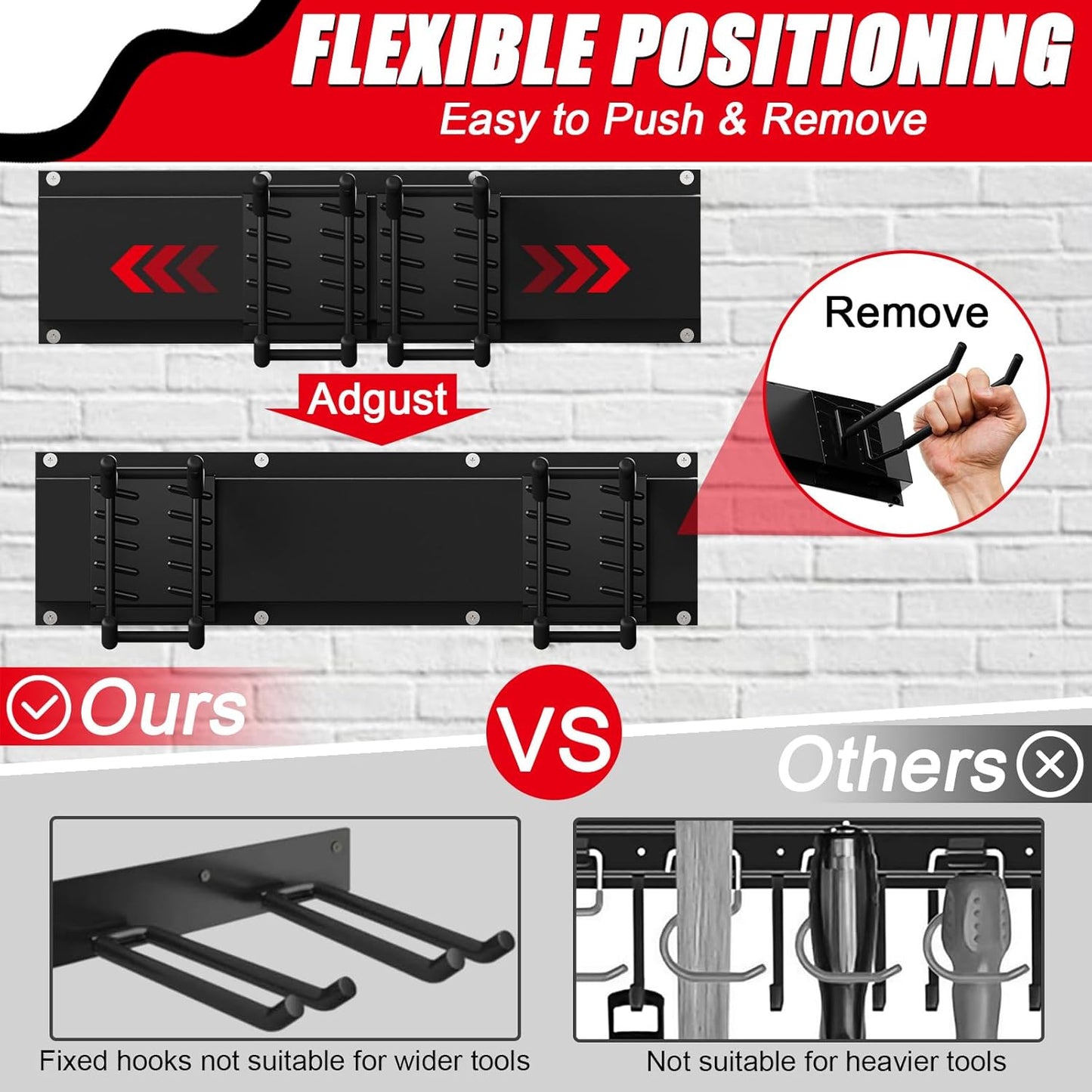 48 Inches Garage Organization,Wall Mount Garden Tool Organizer,660lbs Adjustable Heavy Duty Metal Hanging Hooks, Garden Tool Hangers Storage Rack for Garage, Yard, and Shed (3 Racks, 9 Hooks)