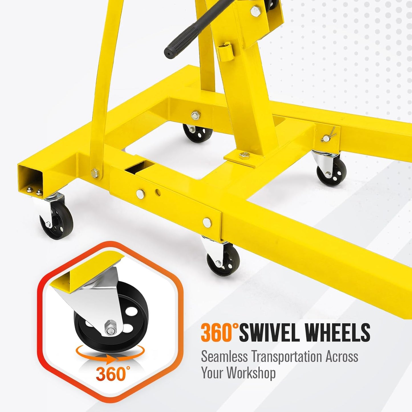 2 Ton Engine Hoist, Hydraulic Cherry Picker Engine Hoist Lift, 4400LBS Heavy Duty Crane Lifter with 6 Casters and Telescopic Boom, Foldable & Portable Design, for Garage, Workshop, Warehouse (Yellow)