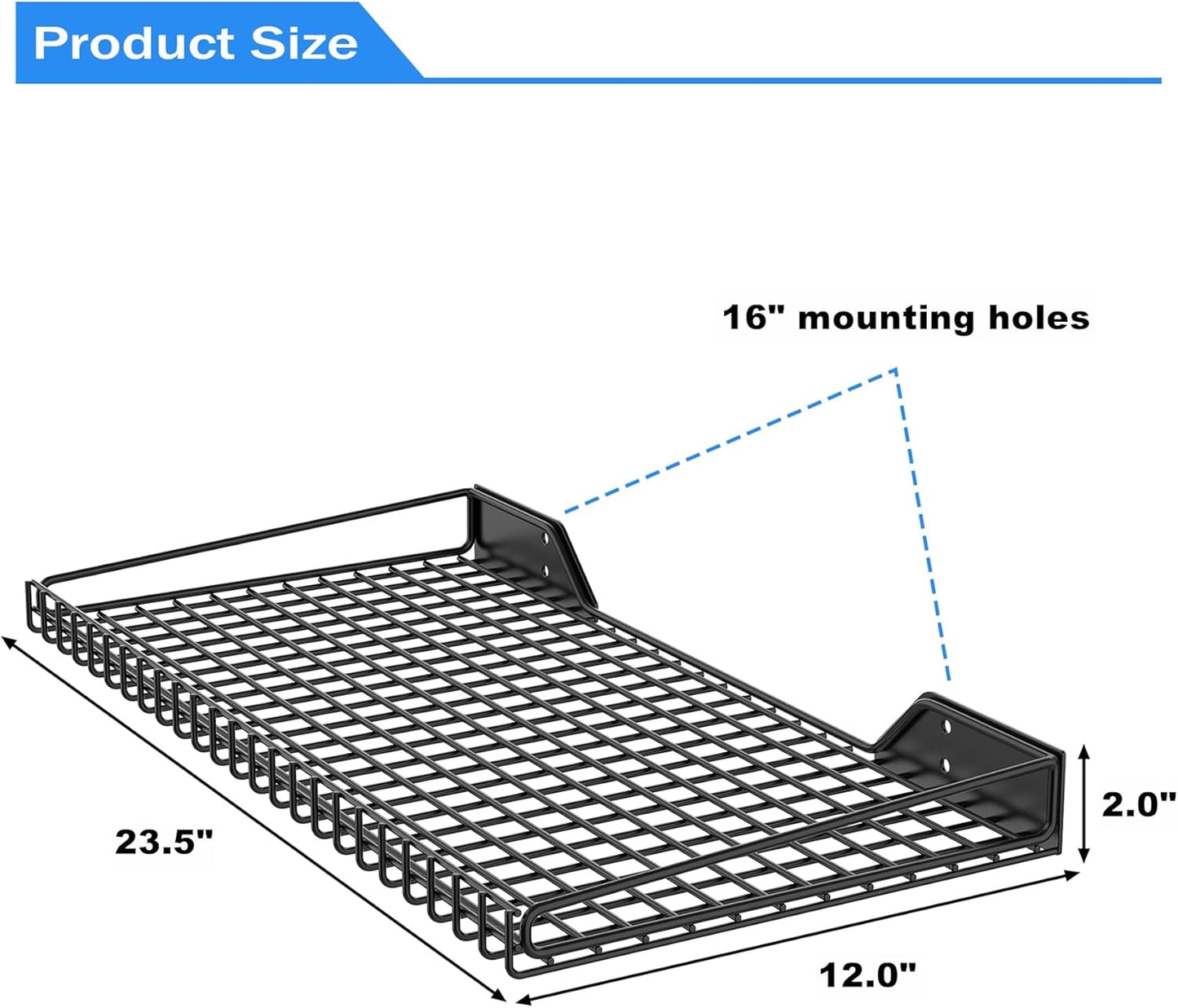 TORACK 2 Pack Wall Mounted Storage Shelves, 23.5" x 12" Wall Shelf for Garage, Closet, Laundry Room, Heavy Duty Garage Wall Shelving, Holds Up to 65 Lbs(Black)