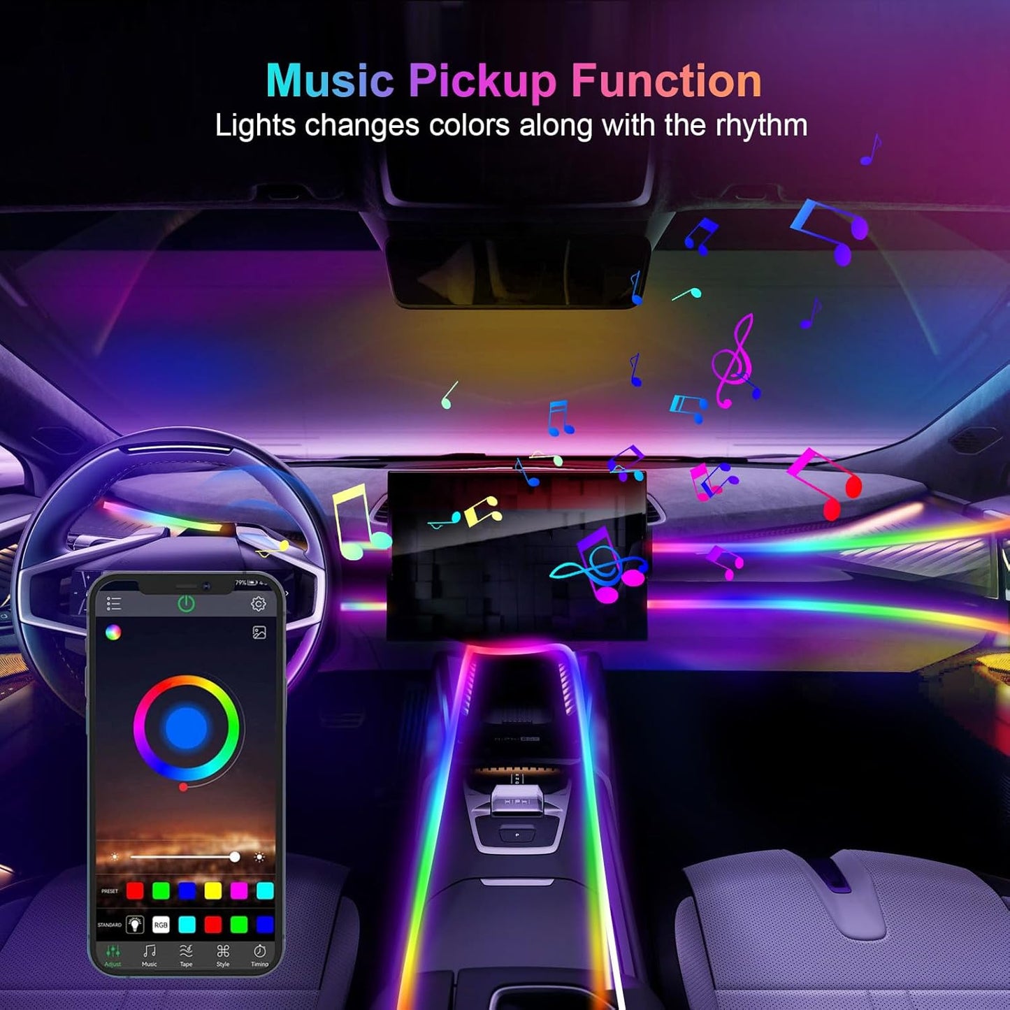 Acrylic 6 in 1 Car LED Lights Interior, RGB Ambient Lighting Car with 584 LEDs, 16 Million Colors, APP & Remote Control, Music Sync Interior Ca r Lights for Women Men