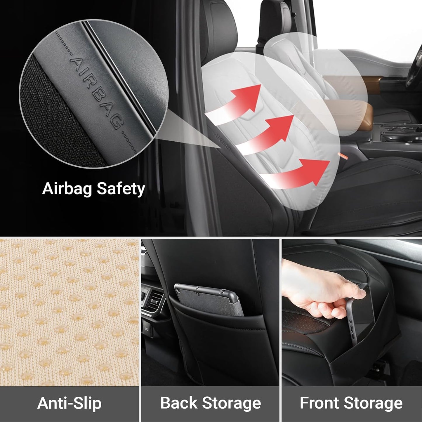 Coverland Custom Car Seat Covers Compatible with Silverado 1500, Frontier, Tacoma - Premium Leather Non-Slip Memory Foam Waterproof Interior Protector Front Seat-Black [See Size Chart-Size A31]