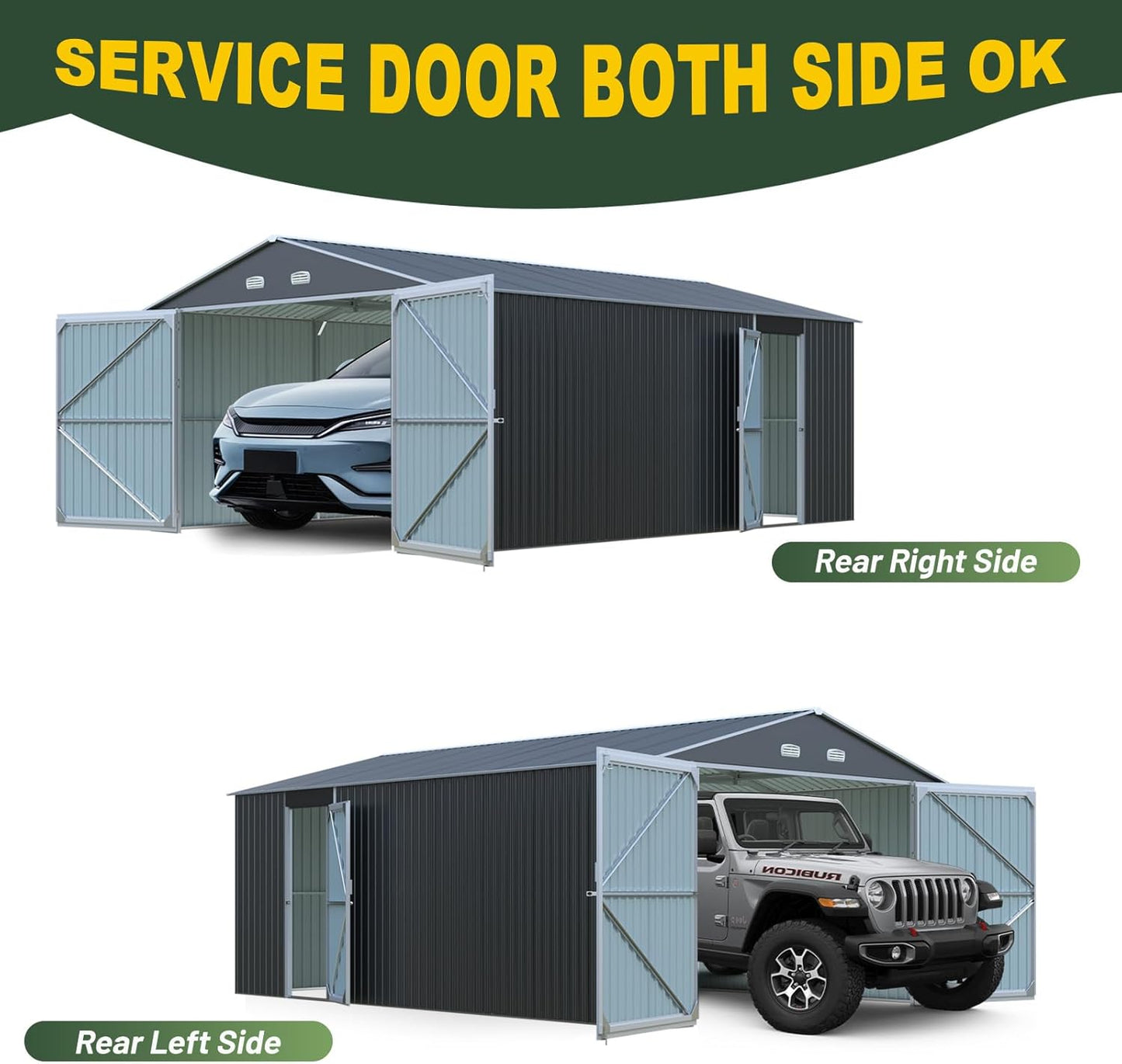 Metal Garage Shed 20x13 FT, Sheds & Outdoor Storage Clearance, Outdoor Storage Shed for Car, Truck, Bike, Lawnmower, Backyard Tool House Building 2 Doors and 4 Vents Dark Gray