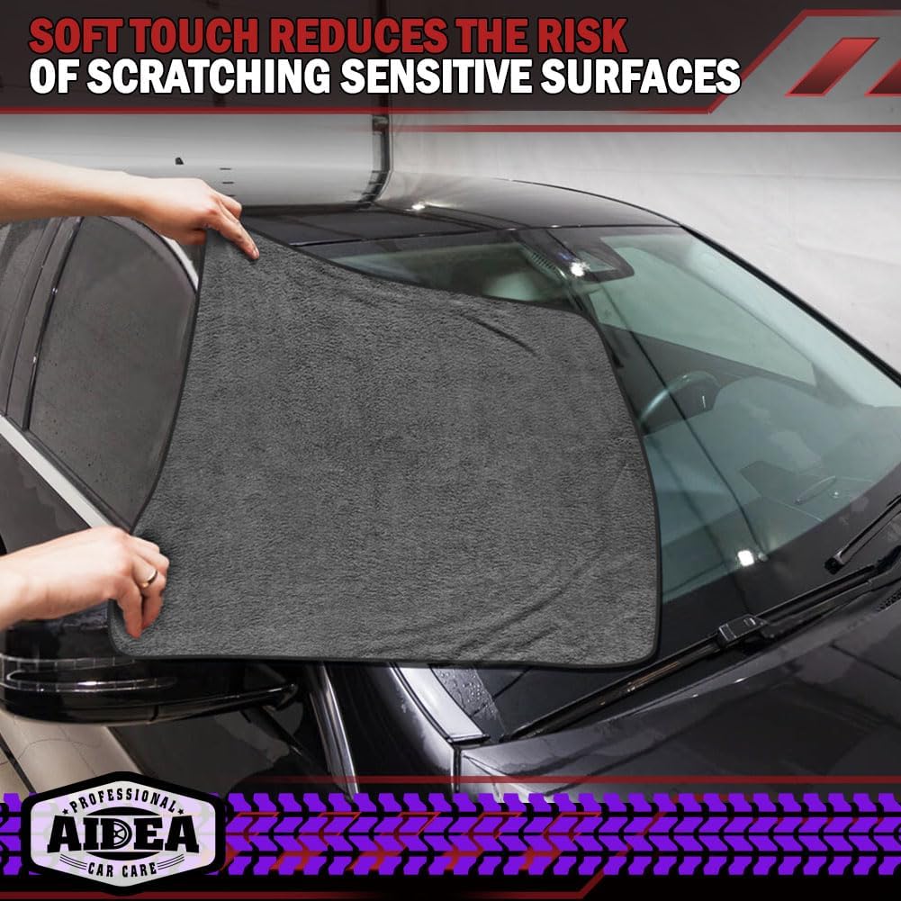AIDEA Microfiber Towels for Cars-2PK, Large Professional Car Drying Towel, Scratch-Free & Absorbent Drying Towel for Cars, SUVs, RVs, Trucks, and Boats, 24inx 31in, Grey