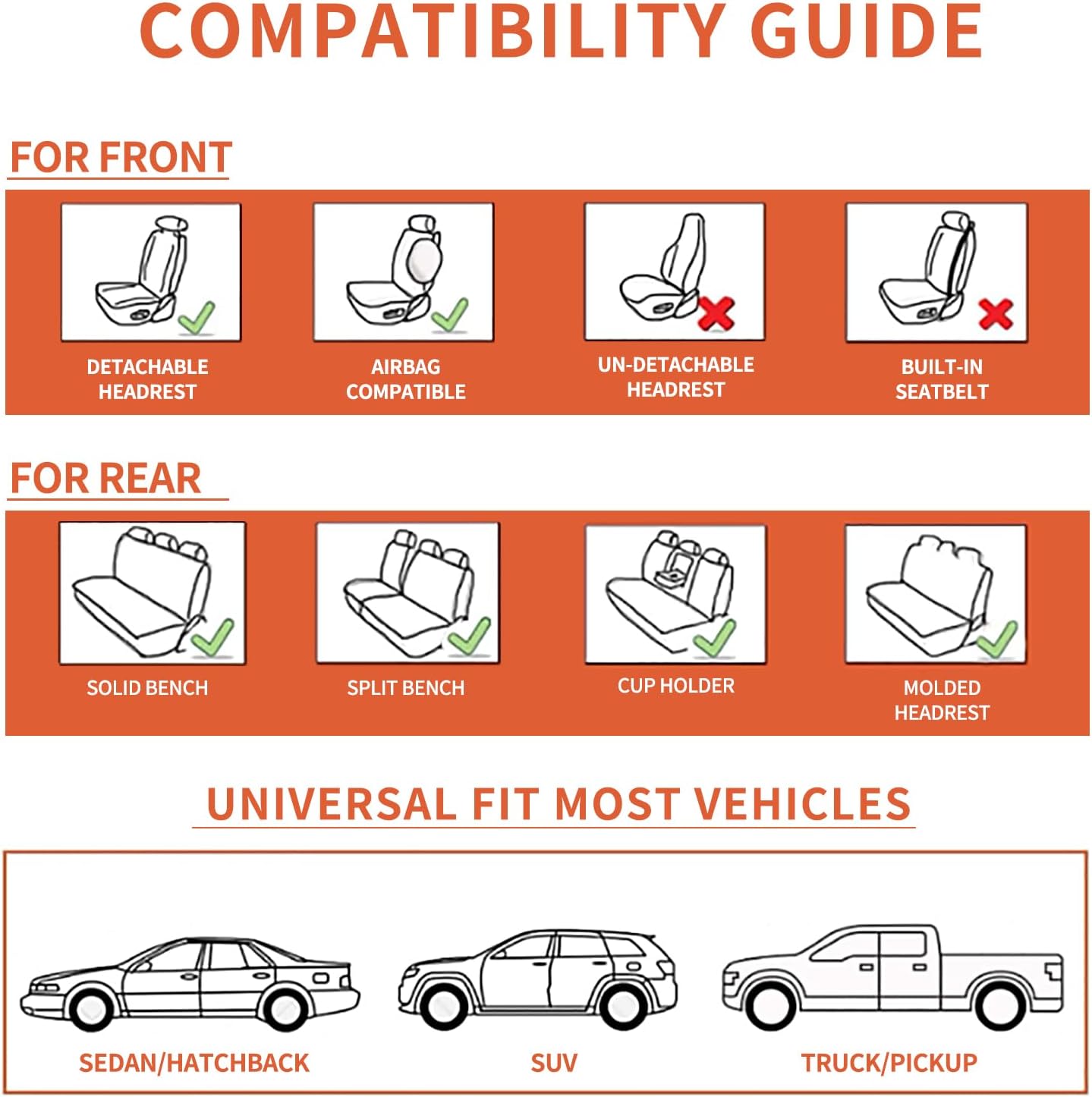 Car Seat Covers Full Set, Leather Seat Covers for Cars, Car Seat Protector Waterproof, Non-Slip Car Interior Covers Fit for Most Cars, SUV, Vans, Trucks,5Seaters,Full Set,Gray