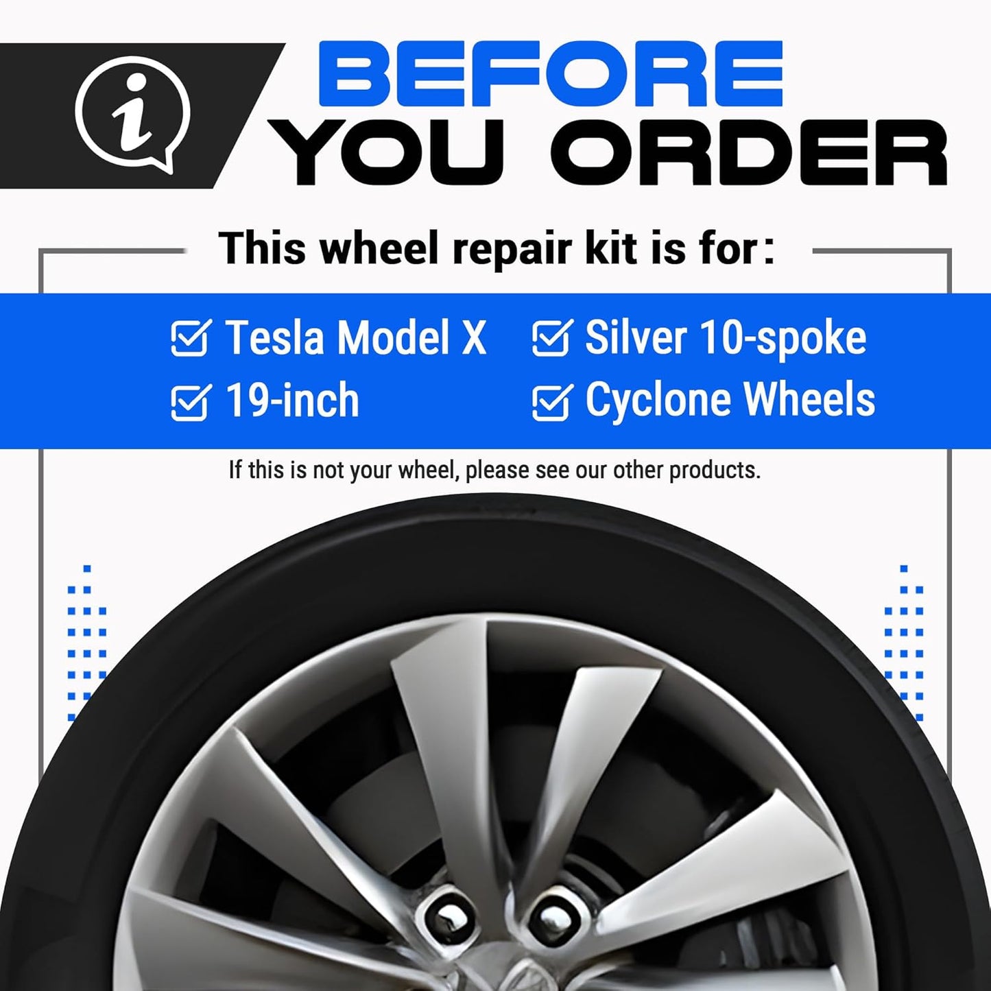 Premium Tesla Wheel Curb Rash Repair Kit for Model X 19-inch Silver Cyclone Rims - DIY Kit with Color-matched Touch Up Paint - Made in USA