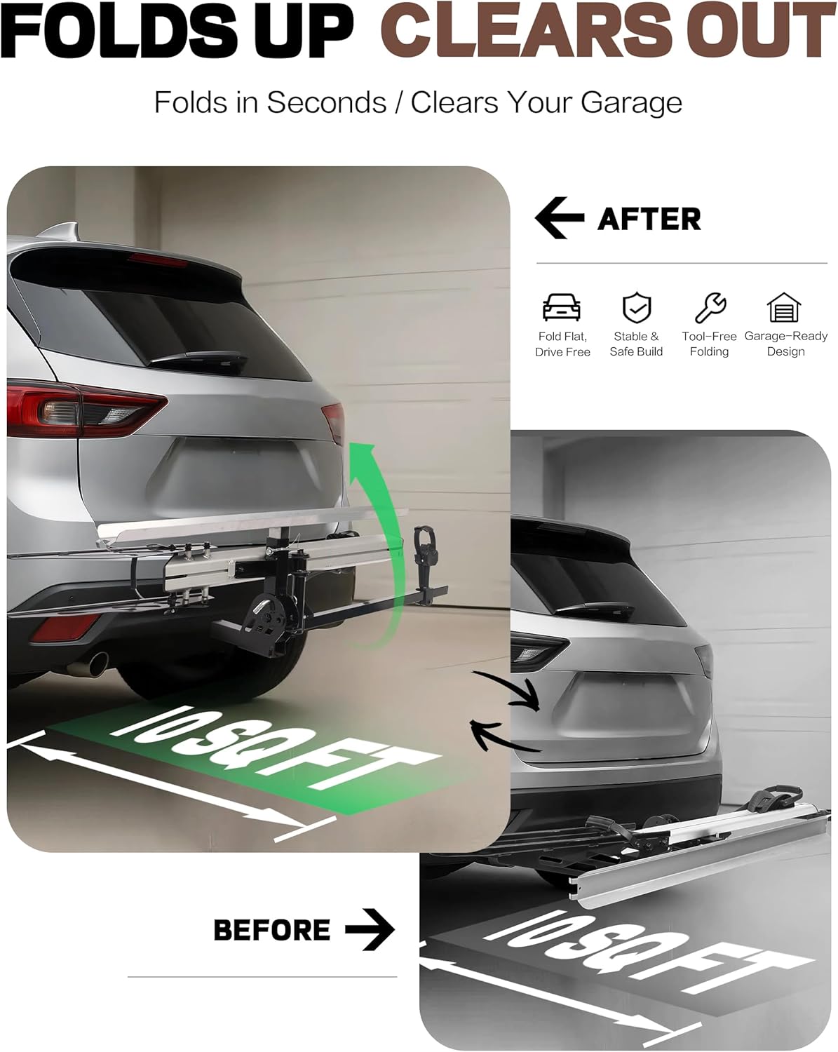 Single 1-Ebike Rack Hitch Mount with Ramp Foldable Bike Carrier 100 lbs. Capacity for Cars SUV Truck Trailer and RV