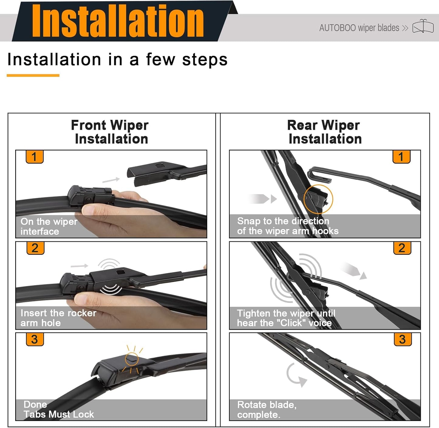 AUTOBOO 26"+14" Windshield Wipers with 10" Rear Wiper Blades Replacement for Chevrolet Trax 2013-2021 2022 2023,Buick Encore 2013-2022,Opel Mokka 2012-2020 -Original Factory Quality (Pack of 3)