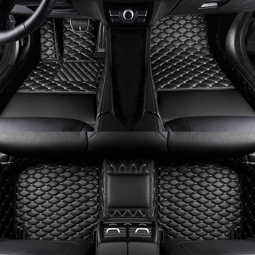 Custom Colors Car Floor Mats Black Pink for 99.9% Sedan SUV Sports， All-Weather Liners Car Floor mat，Luxury Leather Automotive Floor Mats (Black White,3D Floor Mats)