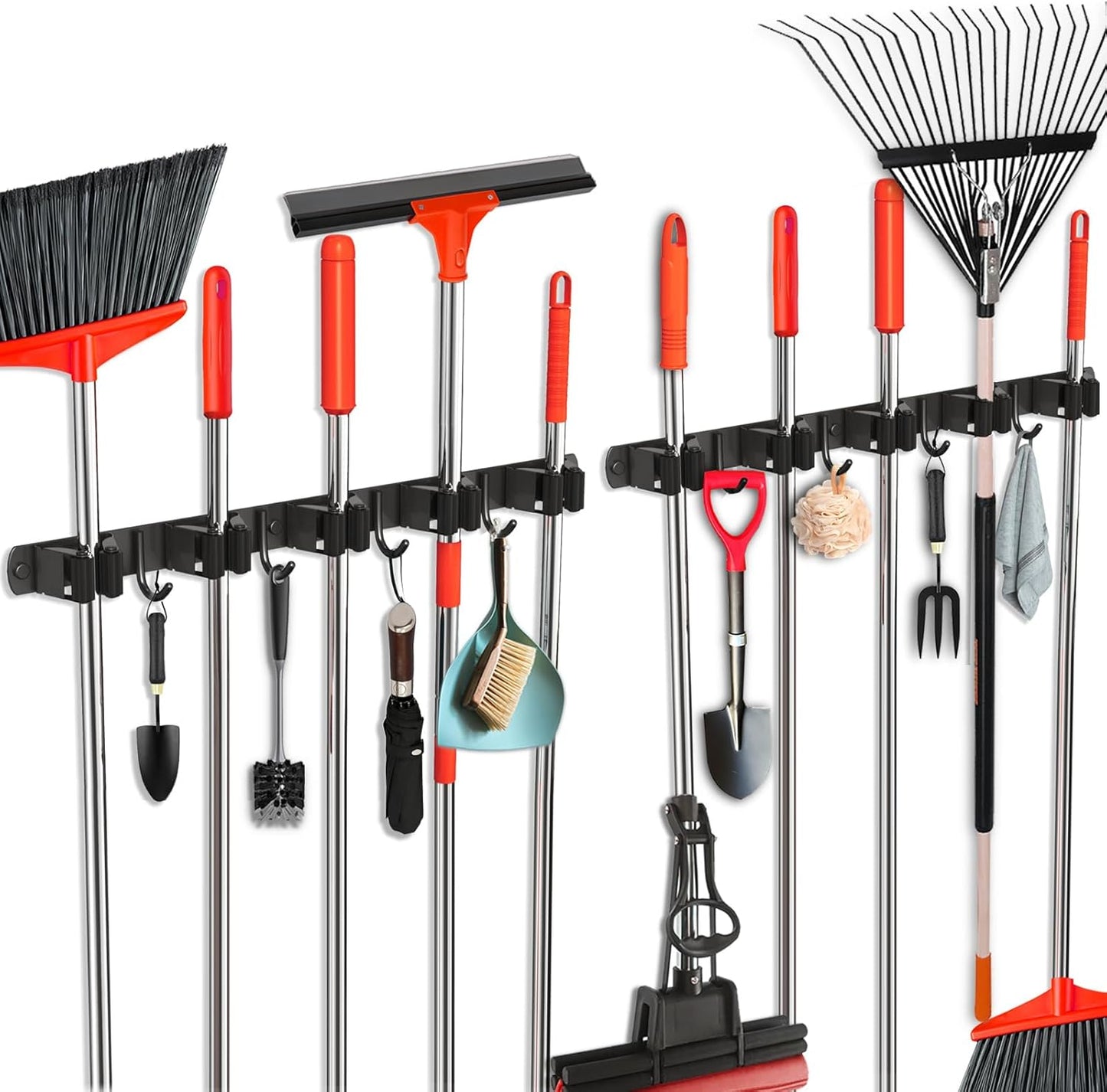 2 Pack Mop and Broom Holder Wall Mount, Upgraded Broom Hanger Wall Mount, Stainless Steel Broom Organizer for Closet Garage Laundry Room Kitchen Wall Decor Black 5R4H