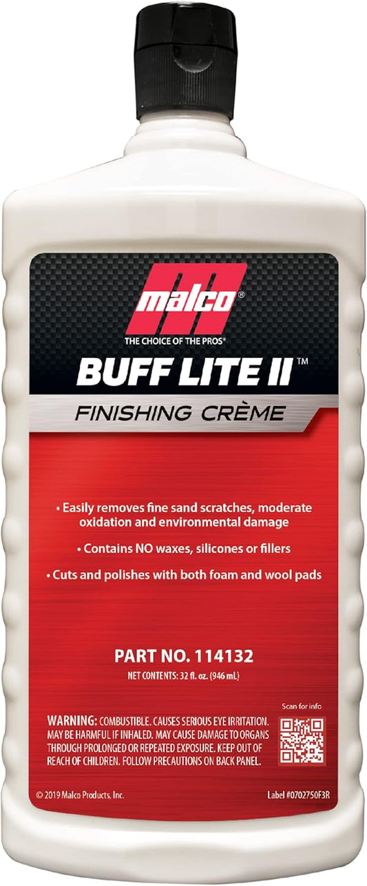 Malco Buff Lite II Finishing Crème – One-Step Professional Cutting, Polishing and Finishing Compound/Removes Brush Marks, Car Wash Scratches, and Snow Brush Scratches / 32 Oz. (114132)