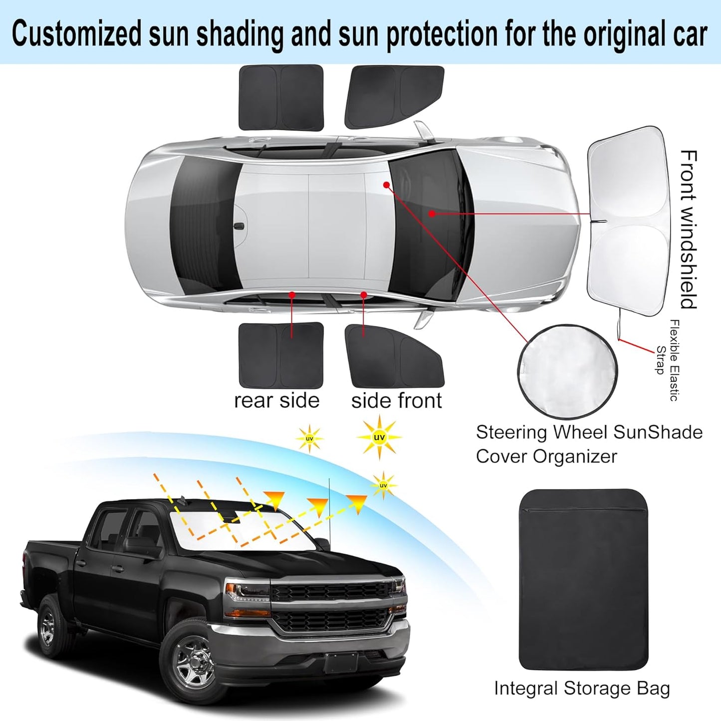 TINGLU Window Shades for Chevrolet/Chevy Silverado 2014-2019 Accessories Full Windows Windshield Sun Shade Sun UV Rays Privacy Protection for Camping 5PCS