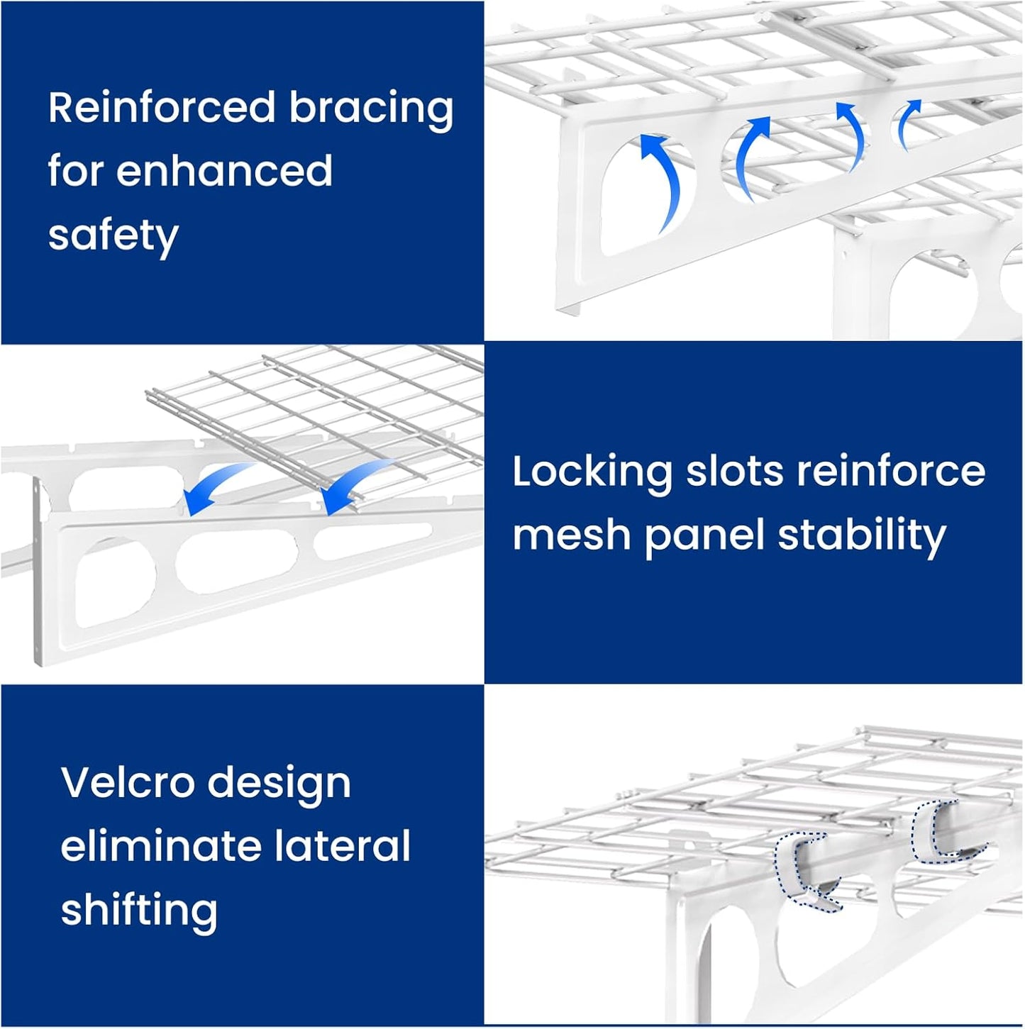 FLEXIMOUNTS 2-Pack 2x6ft Garage Shelving with Hooks, 24-inch-by-72-inch Wall Shelf Garage Storage Racks Floating Shelves, White