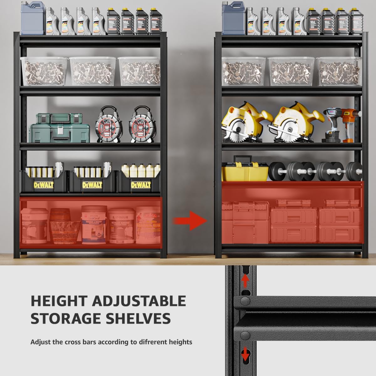 5 Tier Metal Shelving Unit 84" H x 48" W x 24" D, 3000LBS Adjustable Storage Shelves, Heavy Duty Garage Shelves for Warehouse, Basement, Kitchen, Pantry, Living Room, Black