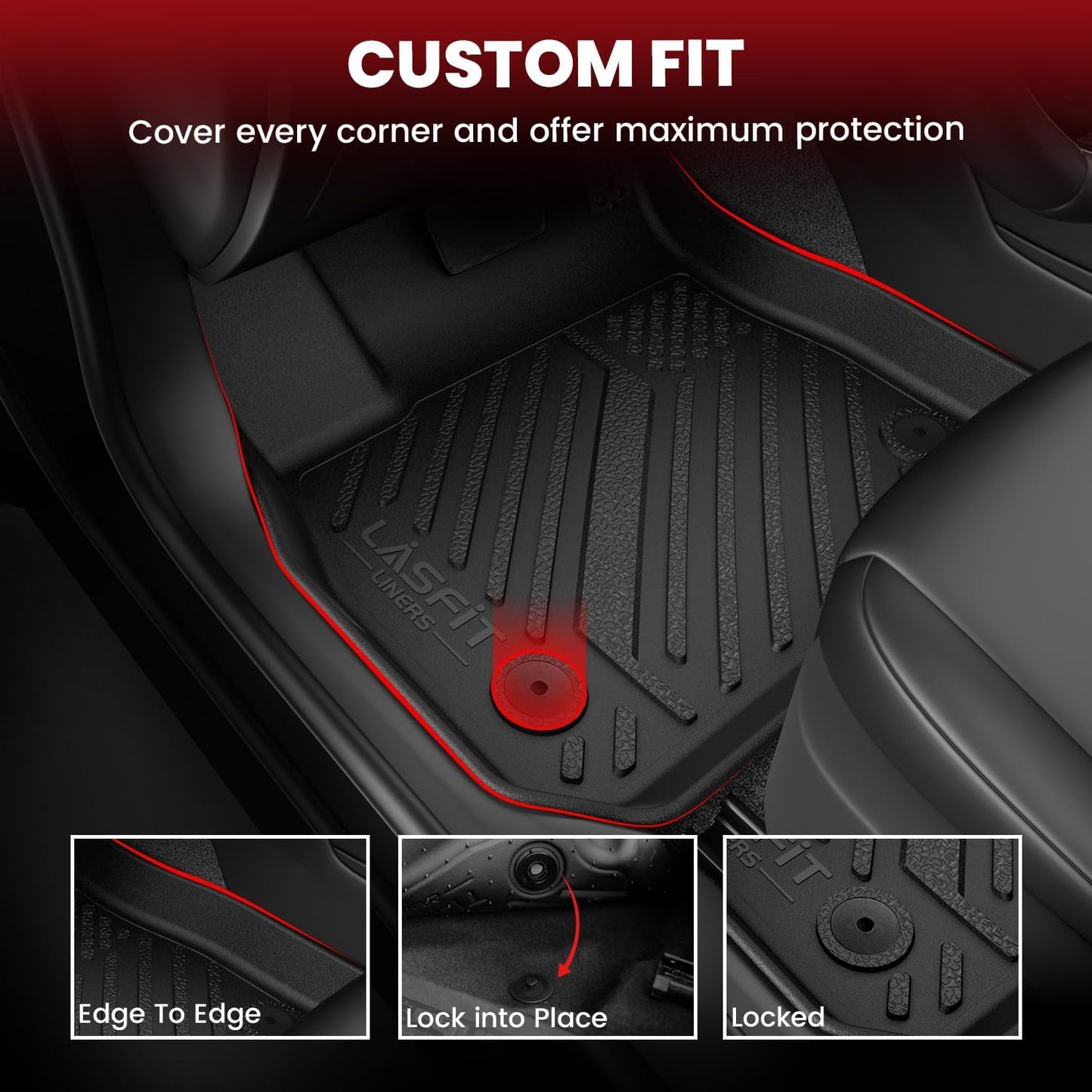 LASFIT Floor Mats & Trunk Mat for Honda Civic & Civic Si 2012 2013 2014 2015 (Fit Sedan, Not for Coupe), All Weather TPE Custom Fit Floor Liner, 1st & 2nd Row & Cargo Mat, Black