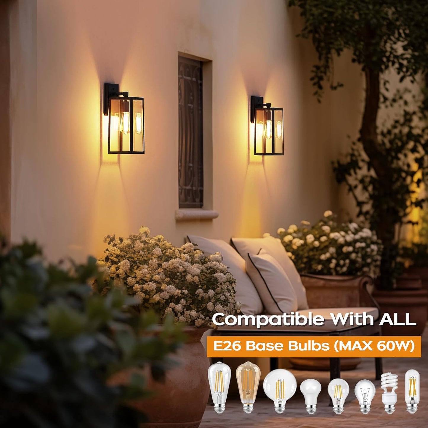 PARTPHONER Dusk to Dawn Outdoor Light Fixtures Wall Mount, Sensor Porch Lights, Anti-Rust Exterior Wall Sconce Lighting Lamp, Waterproof Wall Lantern for Doorway, Garage, 2-Pack