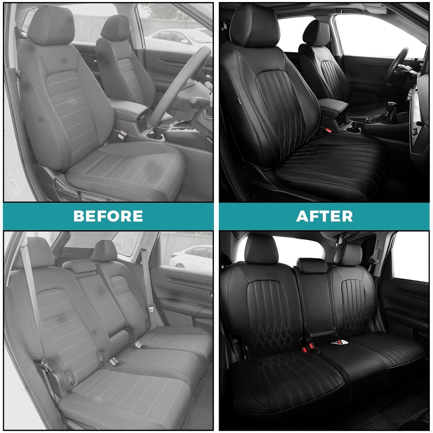 Seat Covers for Honda CRV 2017-2022 EX/EXL/LX/Sport/Touring/Special Edition, Hybrid & Gas,1:1 Custom Fit Leather Seat Covers Full Set - Black